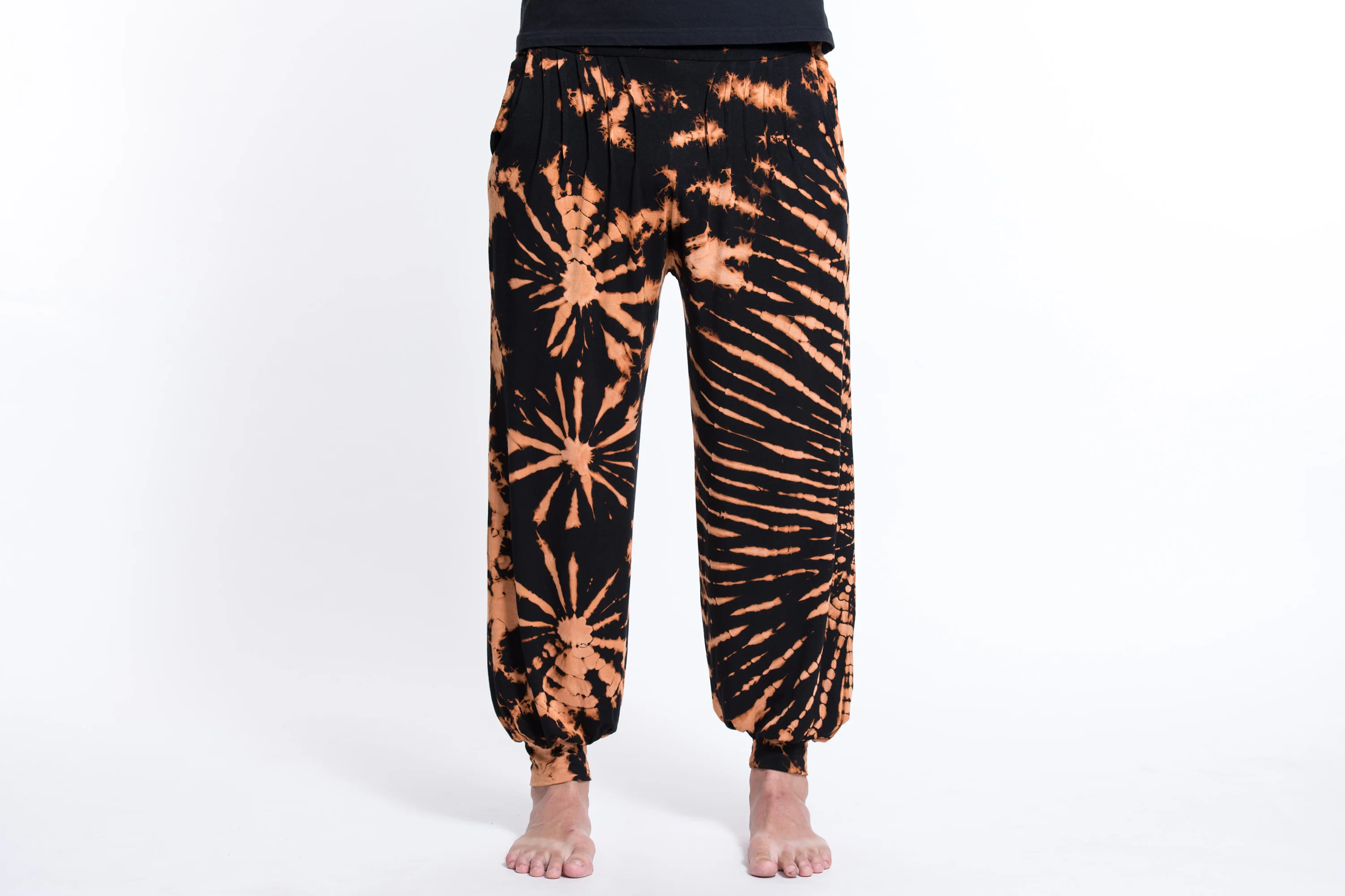 710-Tie-Dye-Cotton-Men-Harem-Pants-in-Black-Orange-2.webp Tie Dye Cotton Men Harem Pants in Black Orange