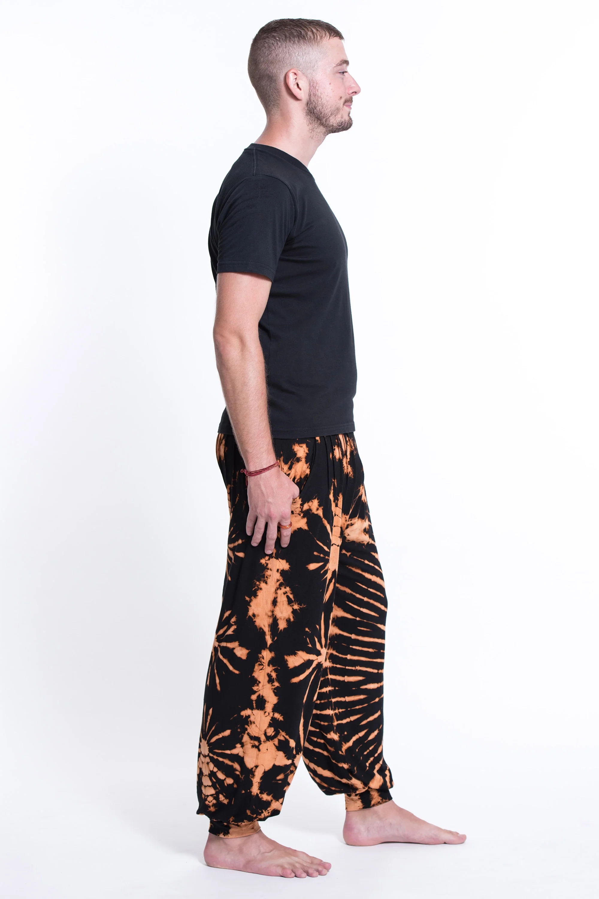 710-Tie-Dye-Cotton-Men-Harem-Pants-in-Black-Orange-3.webp Tie Dye Cotton Men Harem Pants in Black Orange