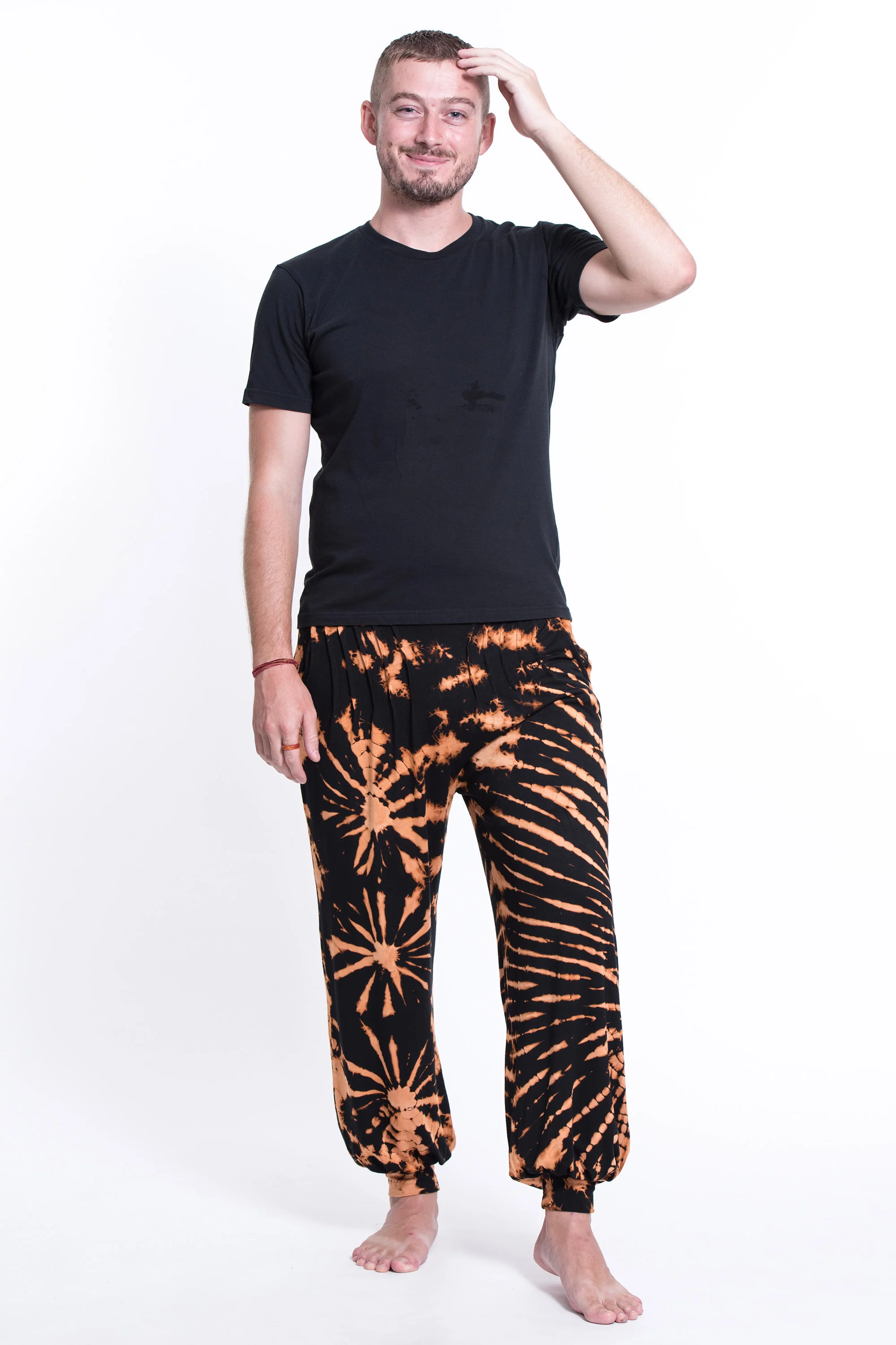 710-Tie-Dye-Cotton-Men-Harem-Pants-in-Black-Orange-4.webp Tie Dye Cotton Men Harem Pants in Black Orange