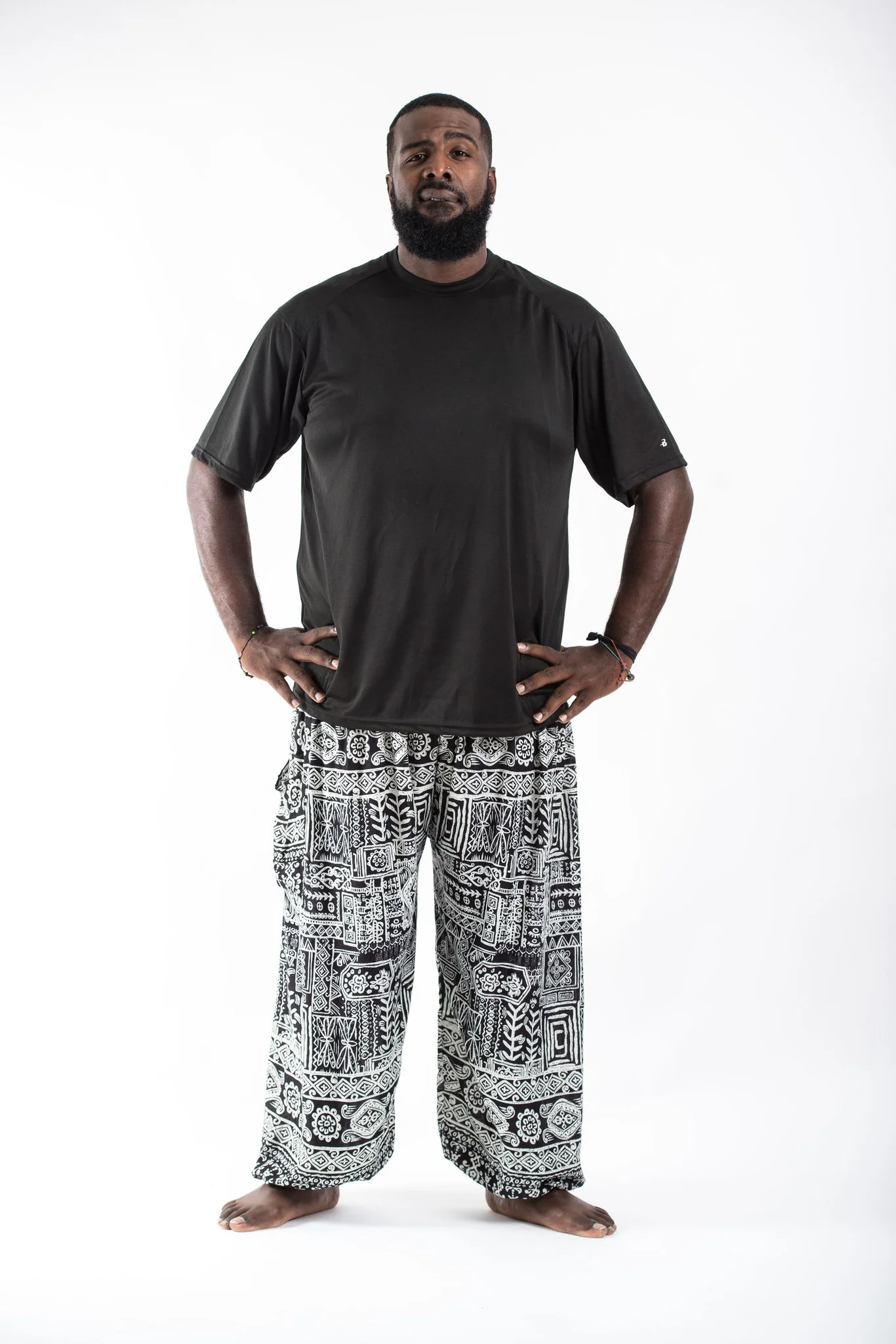 Plus Size Tribal Prints Men's Harem Pants in Black