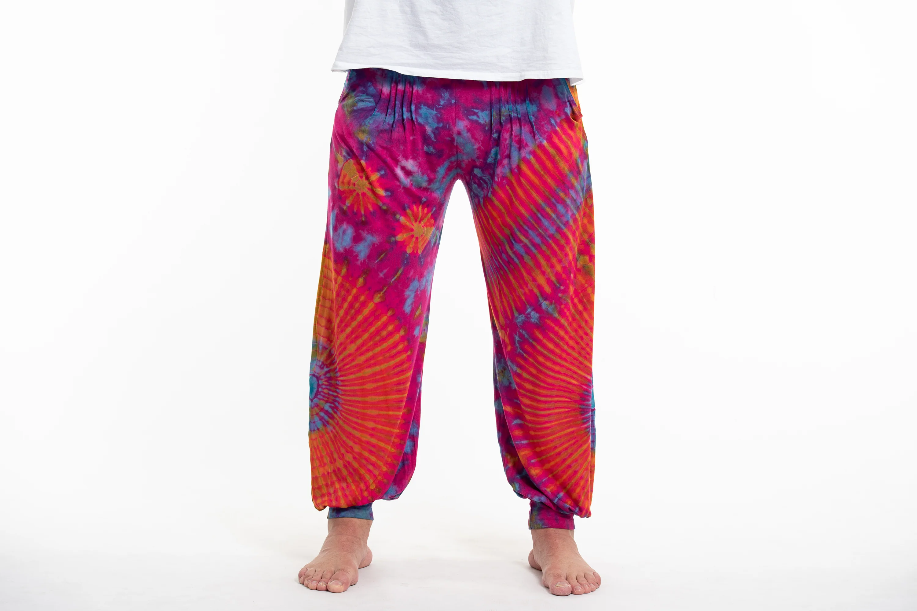 Plus Size Tie Dye Cotton Men Harem Pants in Pink