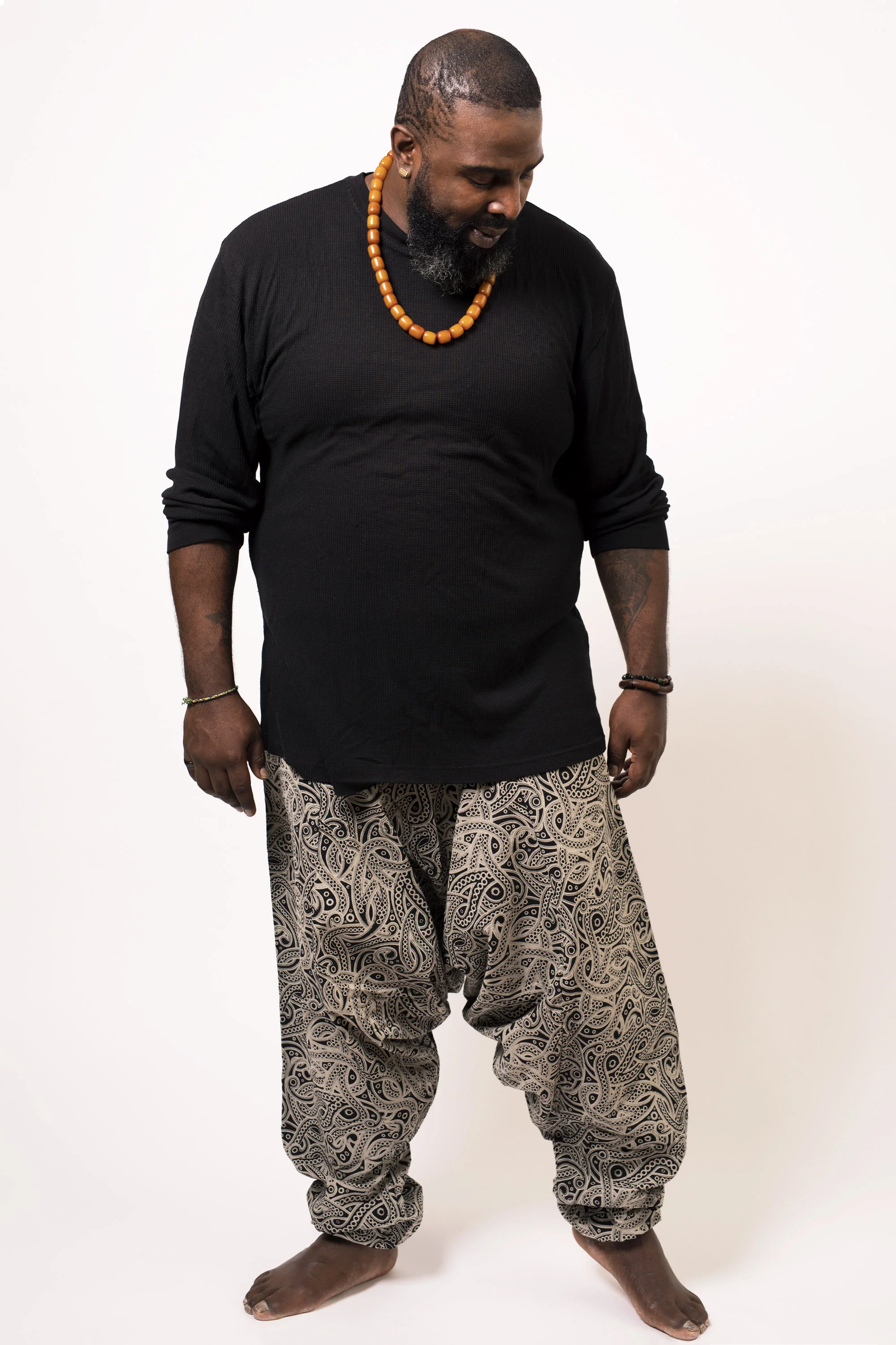 Plus Size Hill Tribe Paisley Print Men's Harem Pants in Black