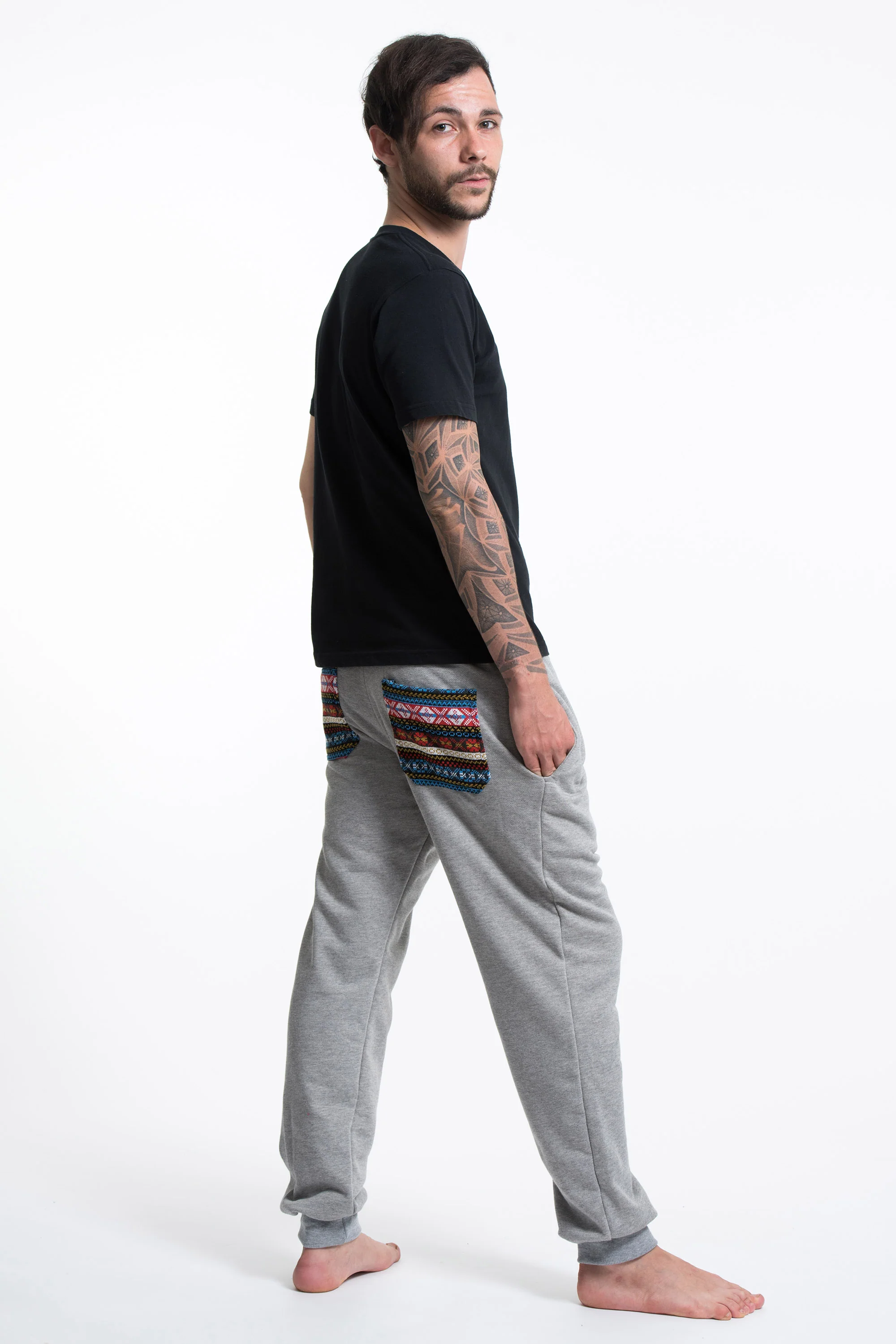 Men's Terry Pants with Aztec Pockets in Gray (Size S - XL )