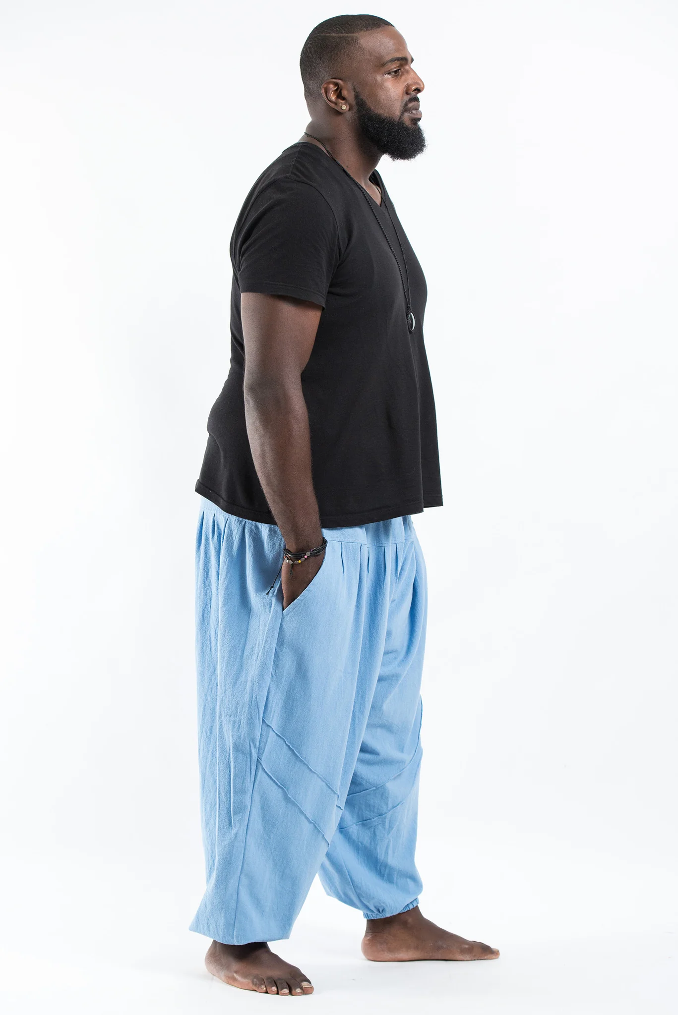 Plus Size Genie Men's Cotton Harem Pants in Light Blue