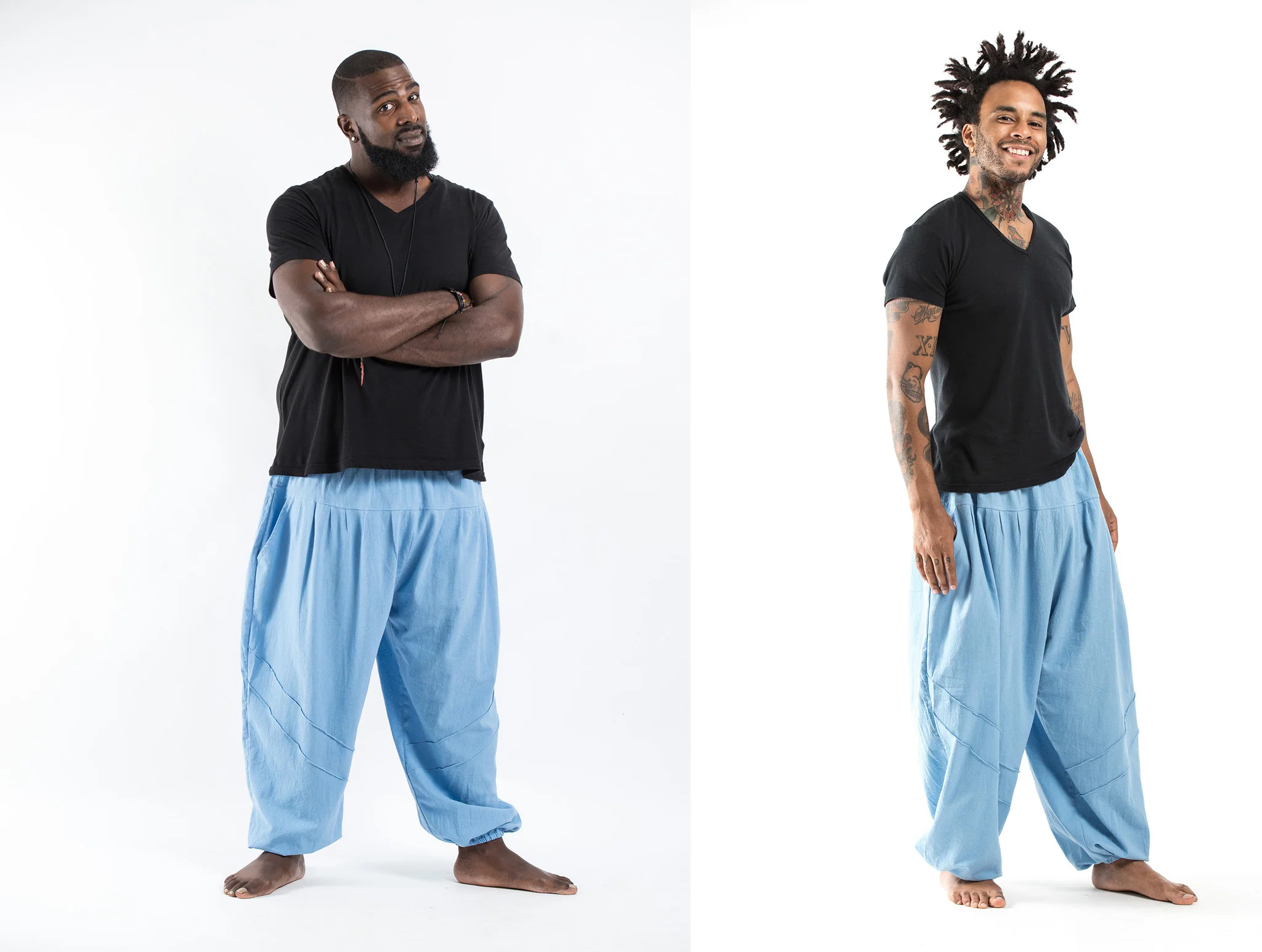 Plus Size Genie Men's Cotton Harem Pants in Light Blue