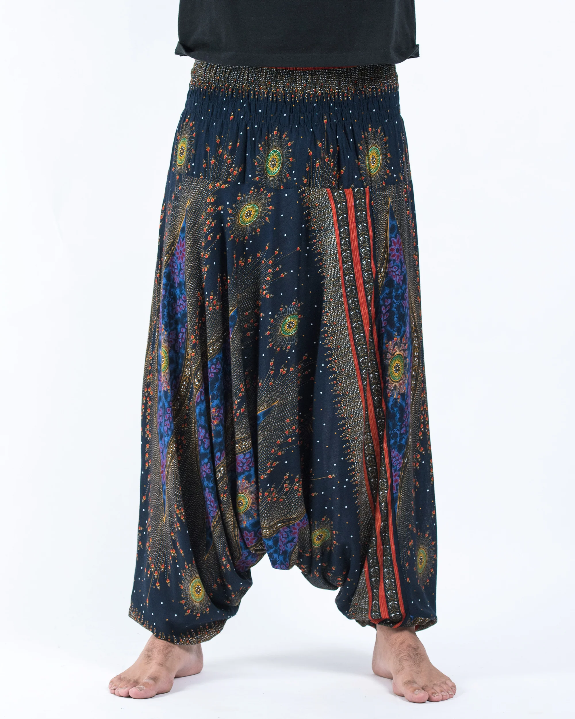 Peacock Eye Drop Crotch Men's Harem Pants in Navy