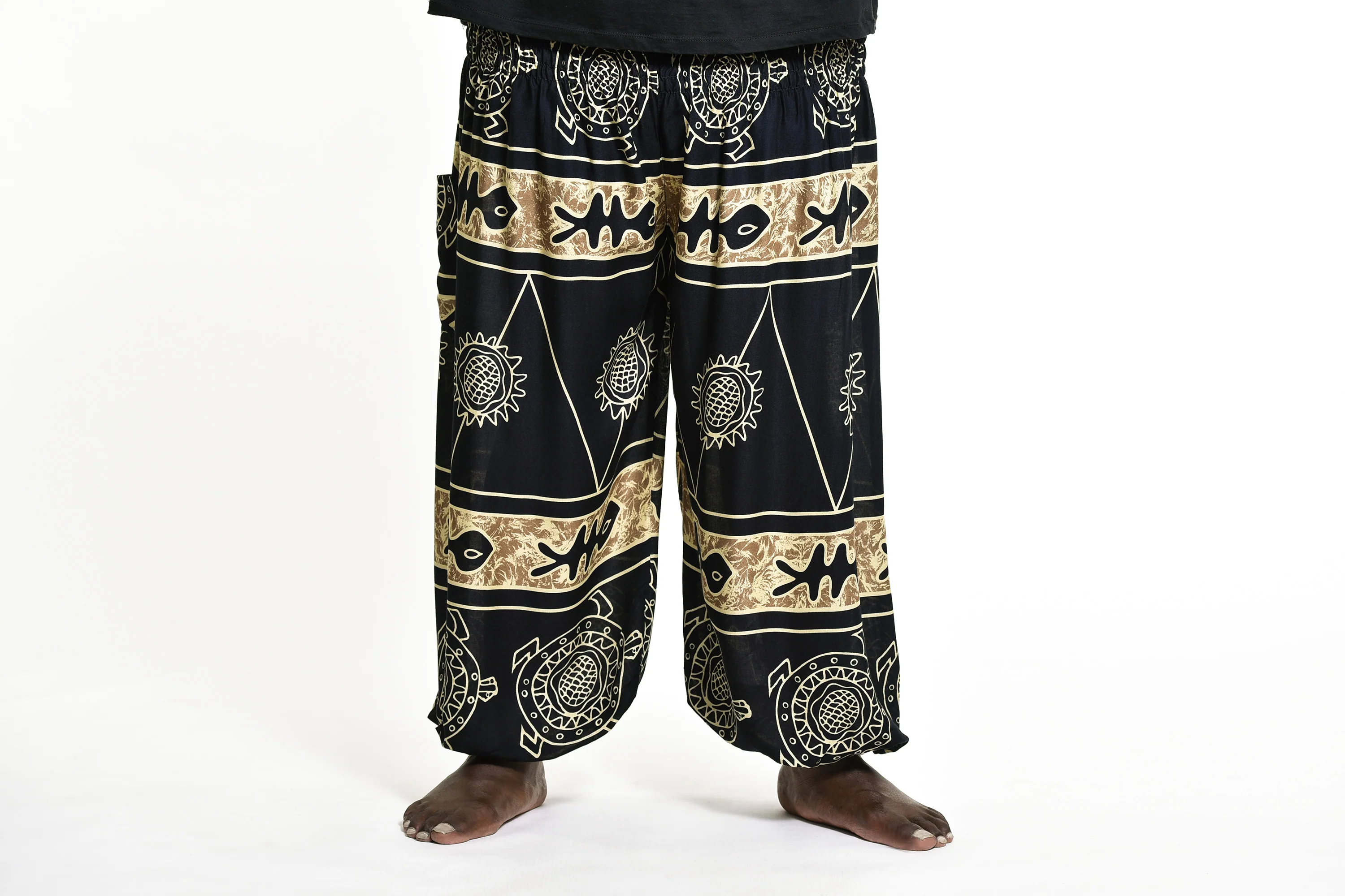 Plus Size Turtle Print Men's Harem Pants in Gold