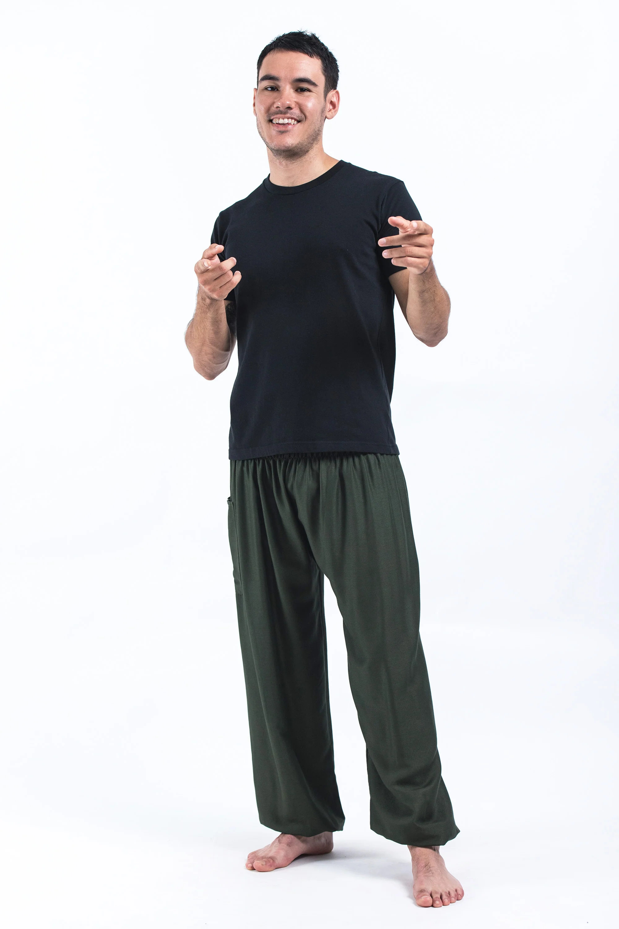 Solid Color Men's Harem Pants in Dark Green