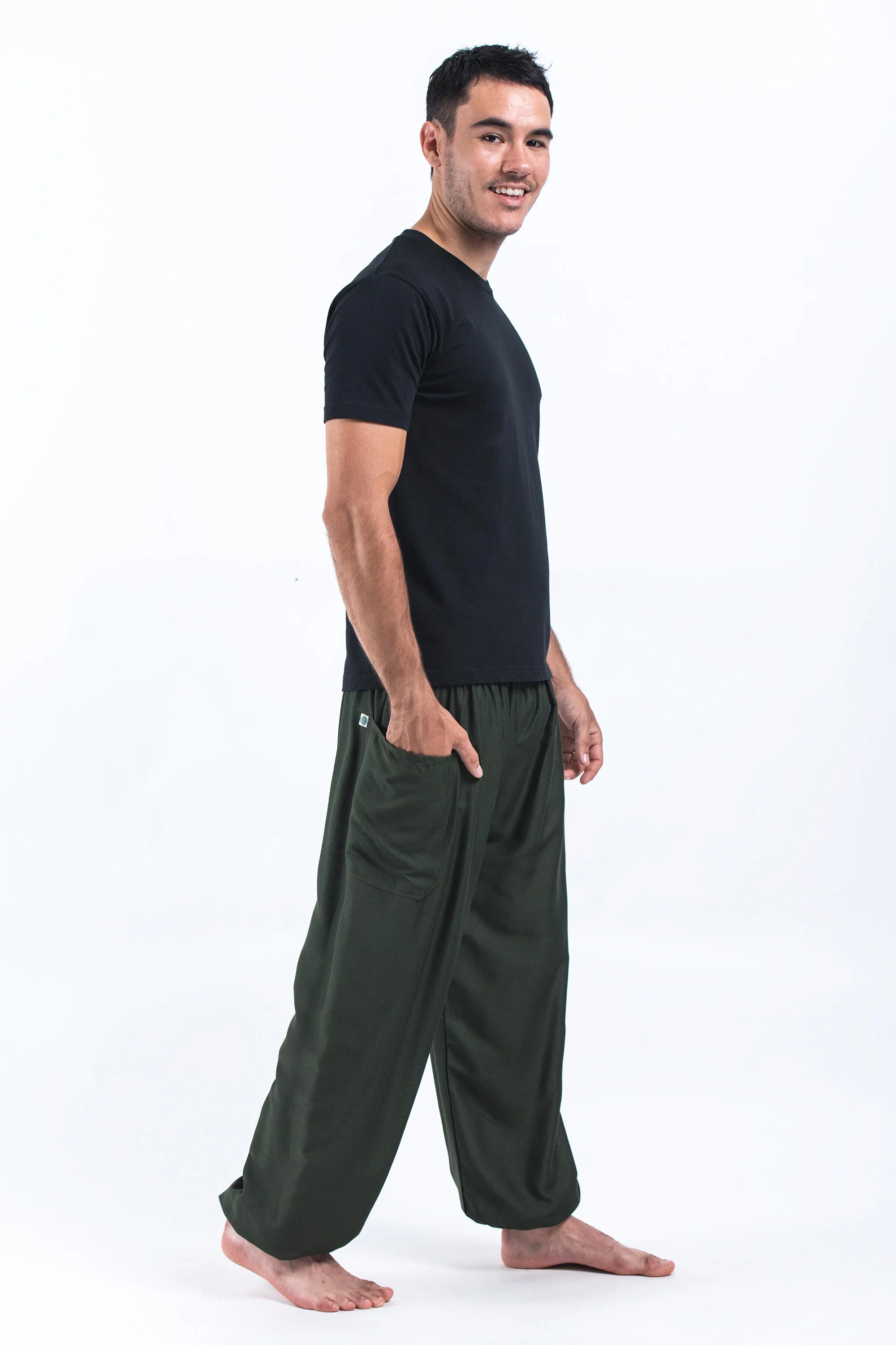 731-Solid-Color-Men-s-Harem-Pants-in-Dark-Green-3.webp Solid Color Men's Harem Pants in Dark Green