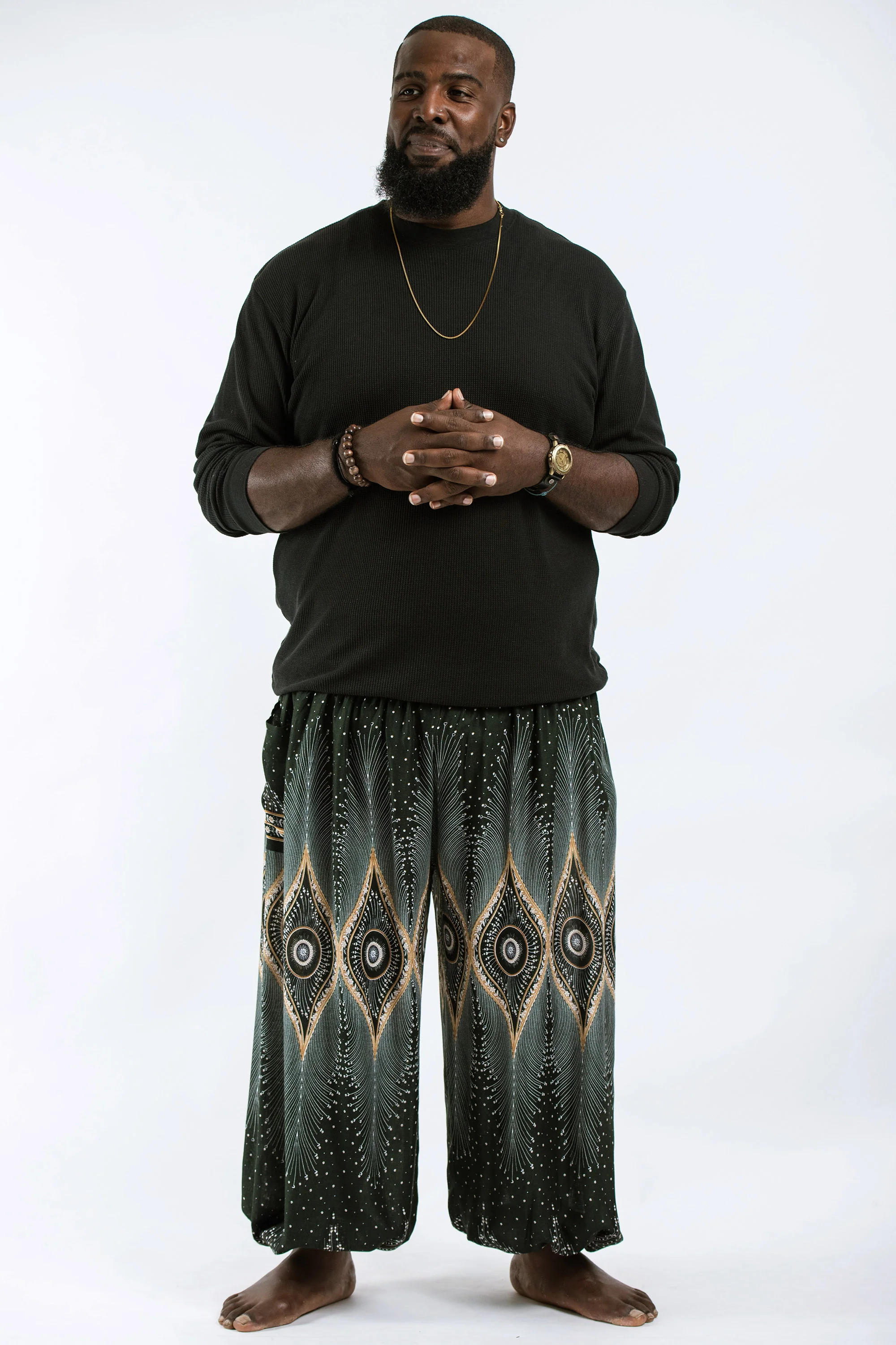 Plus Size Diamond Peacock Men's Harem Pants in Green