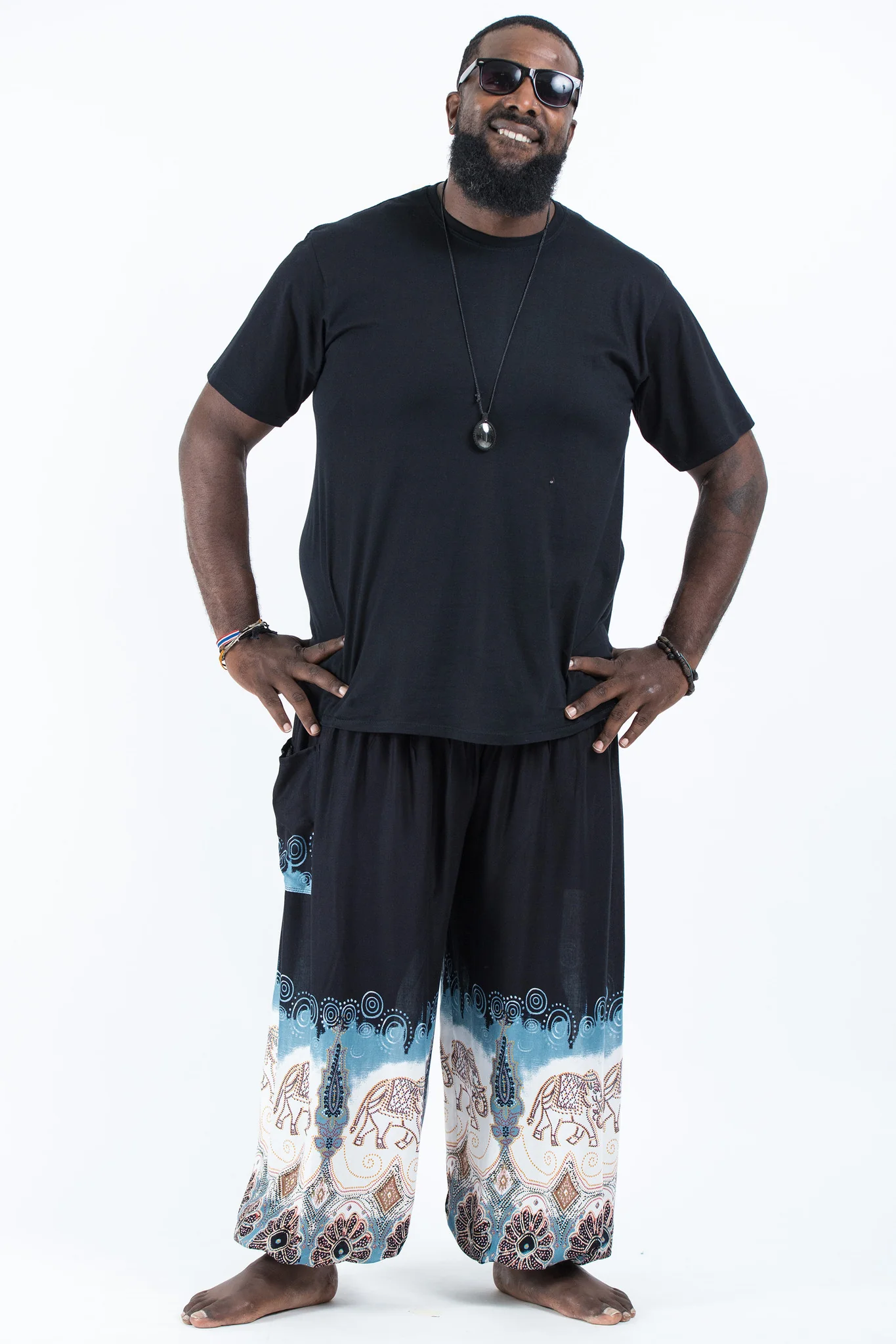 Plus Size Solid Top Elephant Men's Elephant Pants in Black