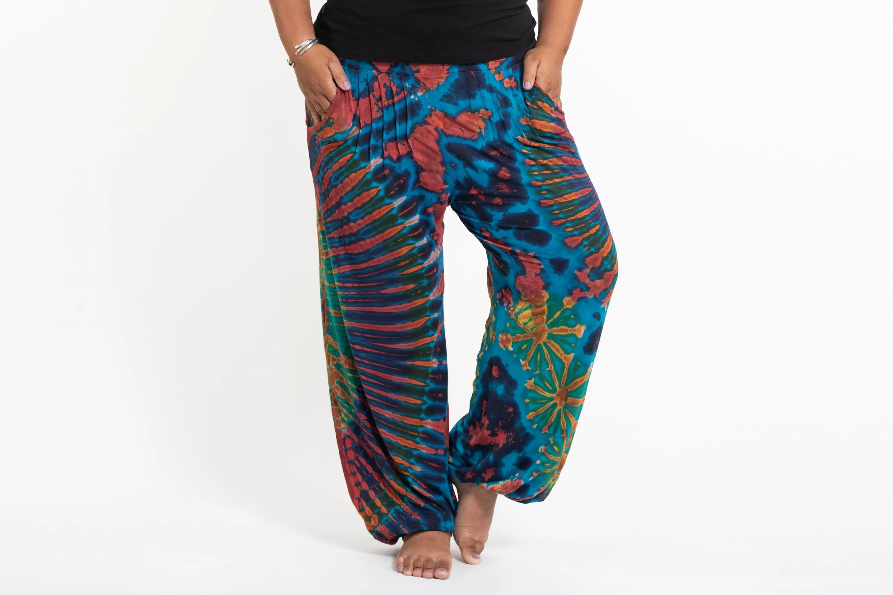 748-Plus-Size-Tie-Dye-Cotton-Men-Harem-Pants-in-Blue-Rainbow-4.webp Plus Size Tie Dye Cotton Men Harem Pants in Blue Rainbow