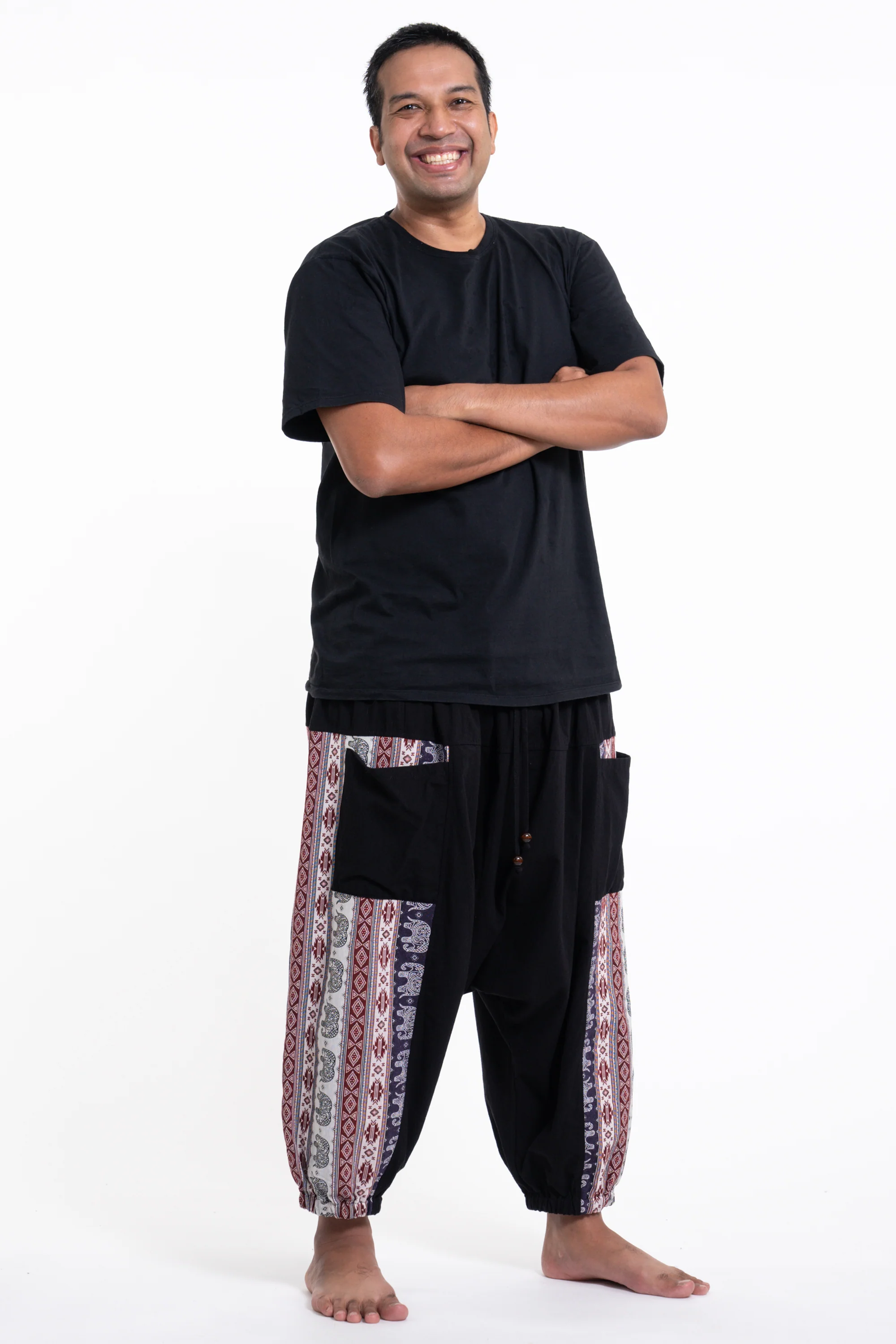 Plus Size Elephant Aztec Cotton Men's Harem Pants in Black