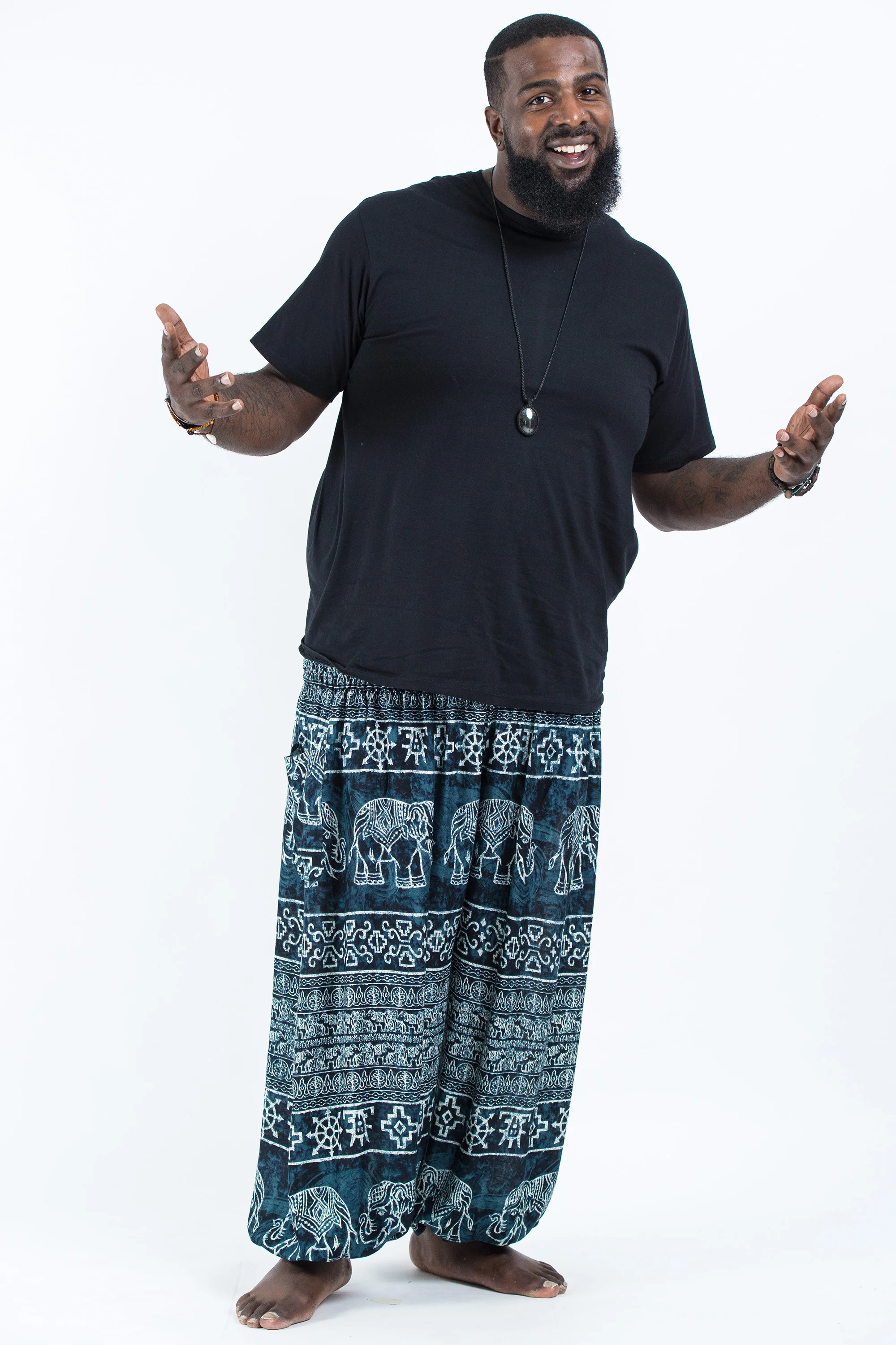 Plus Size Marble Elephant Men's Elephant Pants in Black