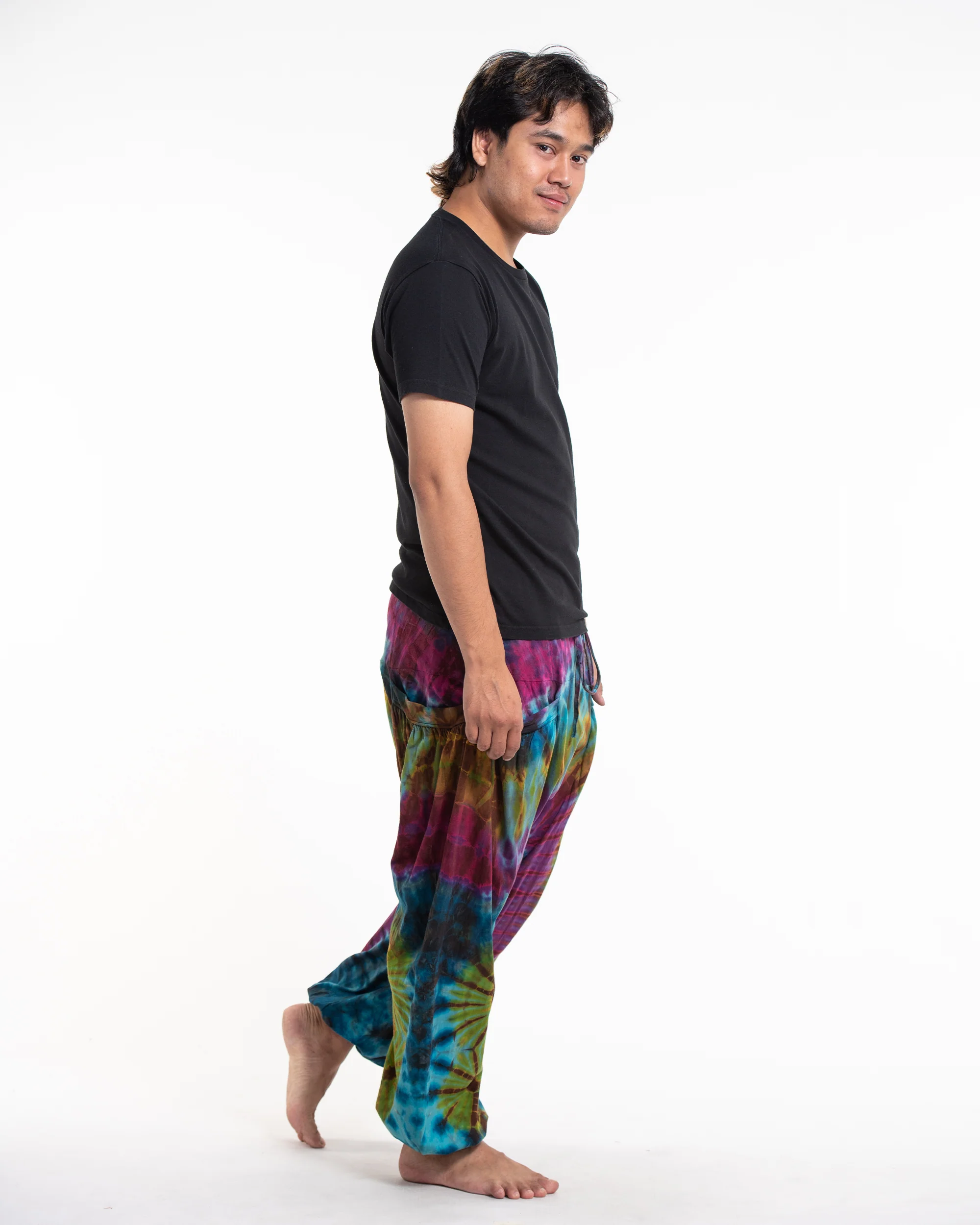 753-Tie-Dye-Cotton-Men-Harem-Pants-in-Blue-Yellow-3.webp Tie Dye Cotton Men Harem Pants in Blue Yellow