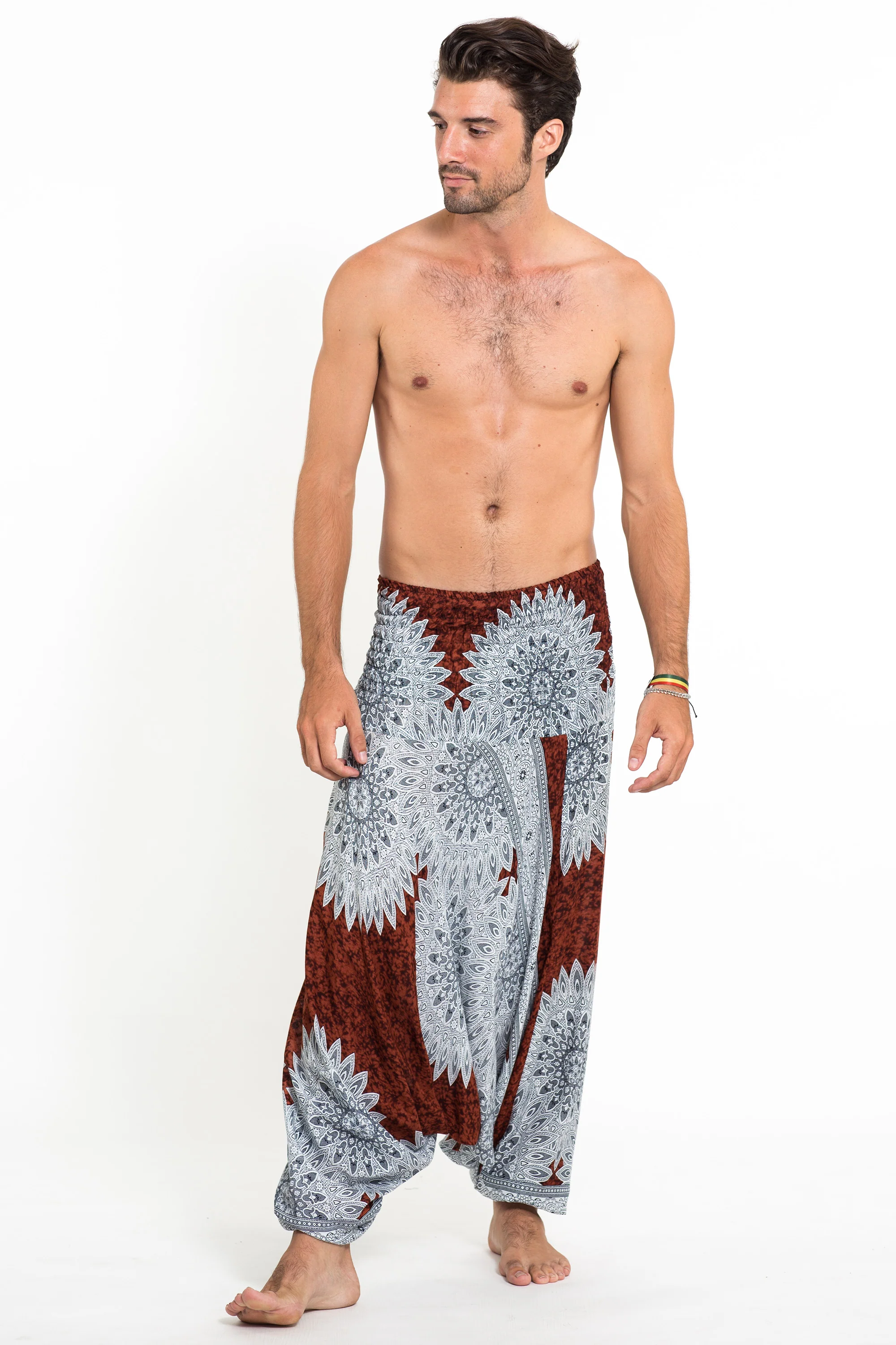 759-Marble-Mandalas-Drop-Crotch-Men-s-Harem-Pants-in-Brown-3.webp Marble Mandalas Drop Crotch Men's Harem Pants in Brown