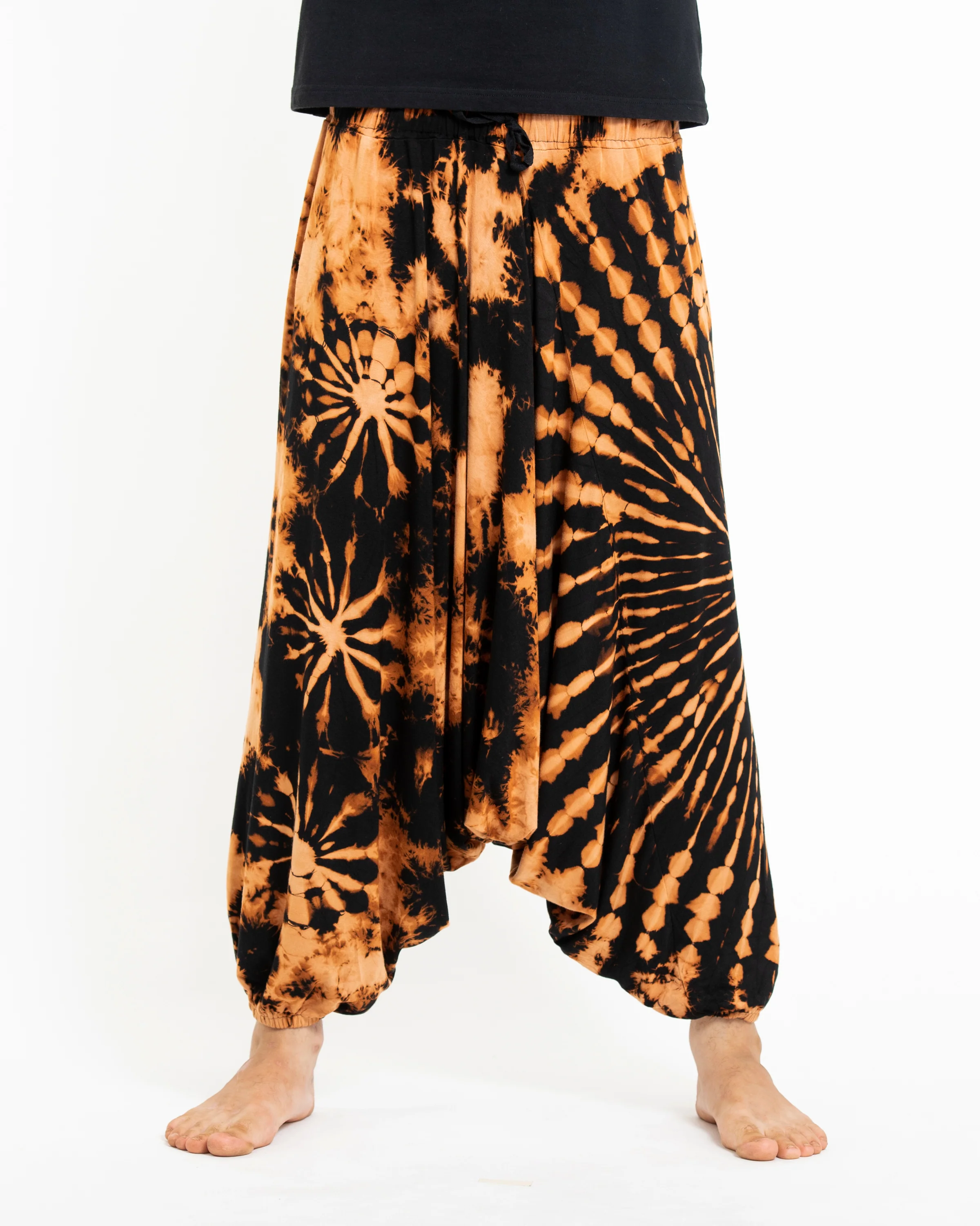 Tie Dye Men's Spandex Cotton Low Cut Harem Pants in Black