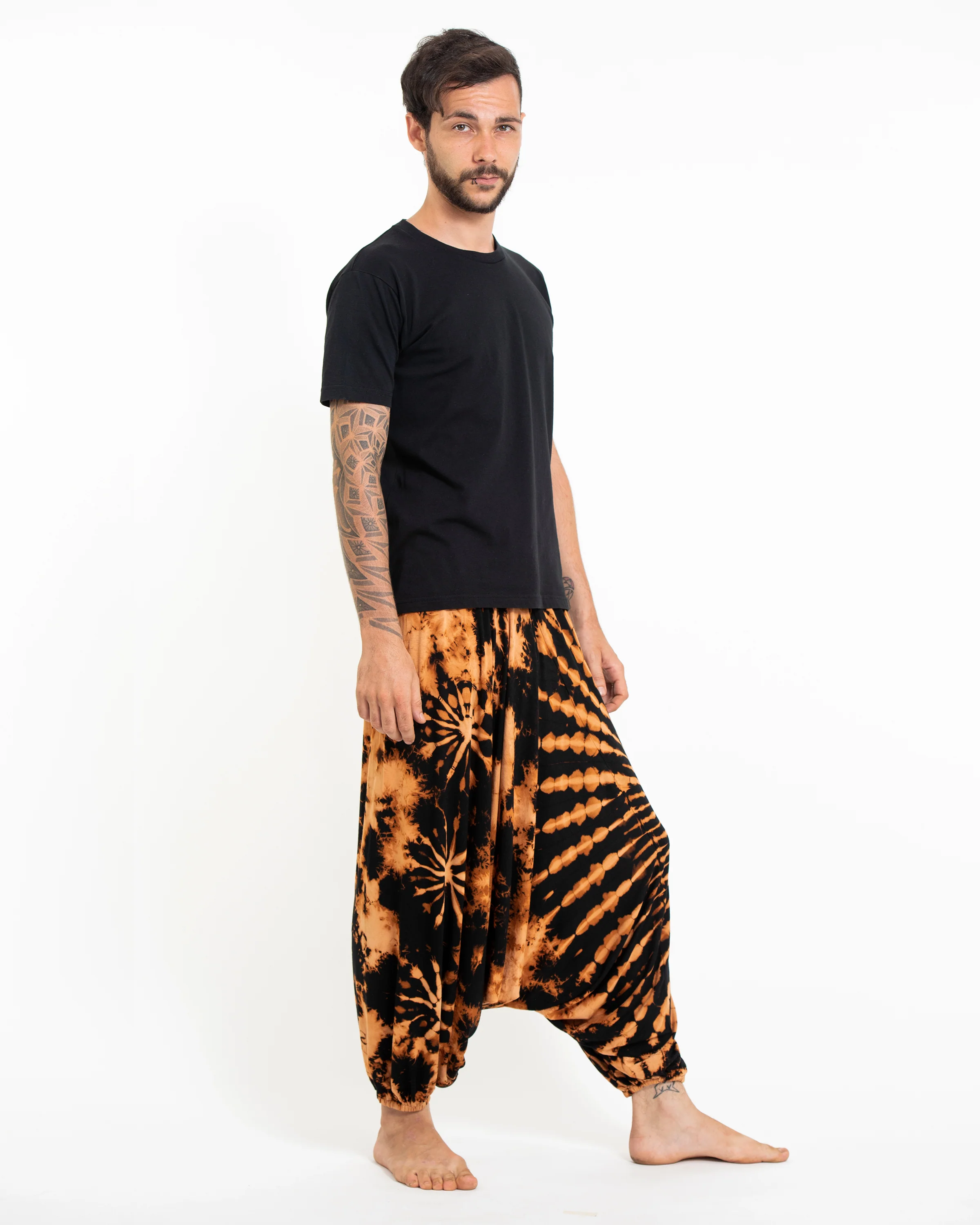 761-Tie-Dye-Men-s-Spandex-Cotton-Low-Cut-Harem-Pants-in-Black-3.webp Tie Dye Men's Spandex Cotton Low Cut Harem Pants in Black