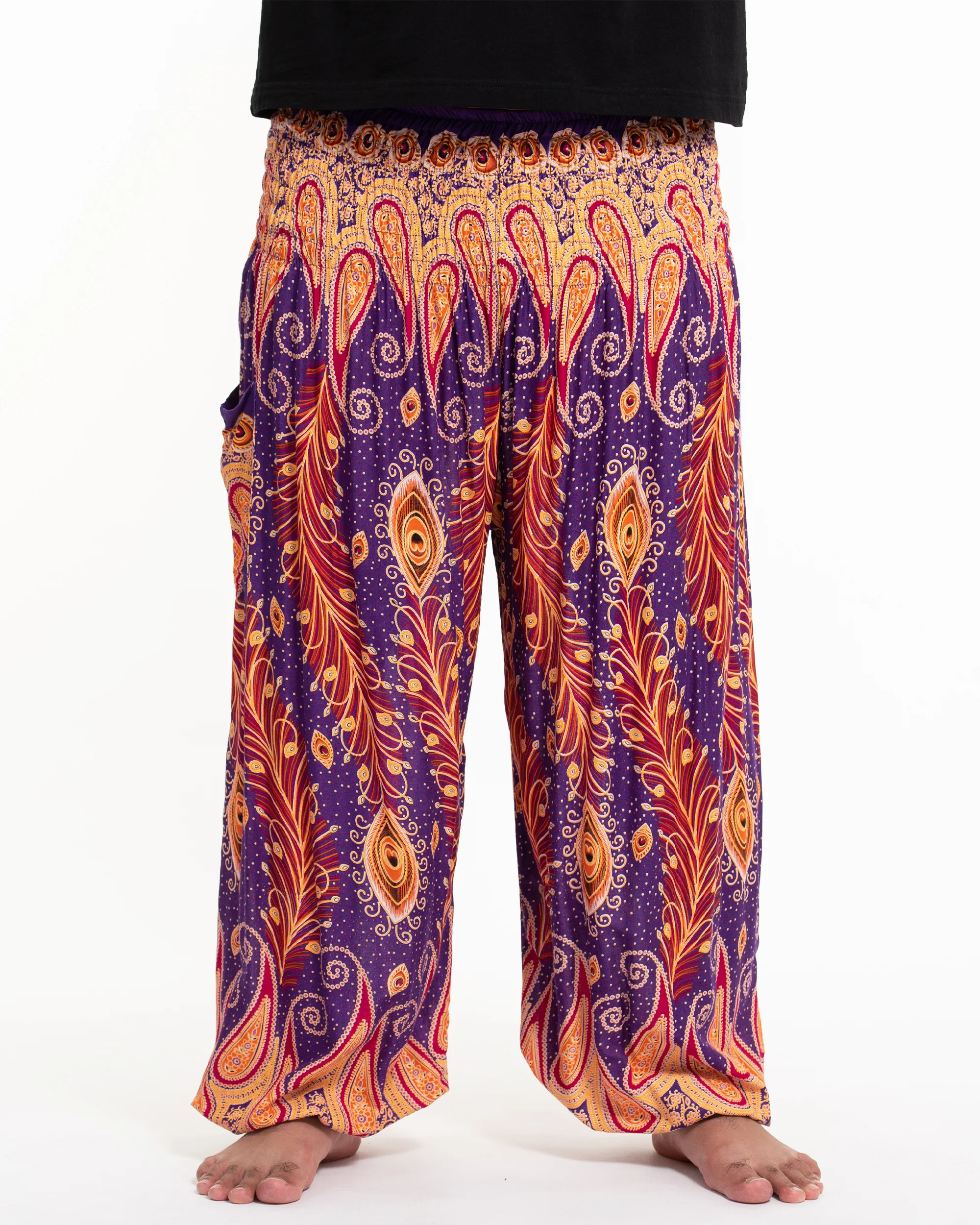Plus Size Peacock Paisley Men's Harem Pants in Purple