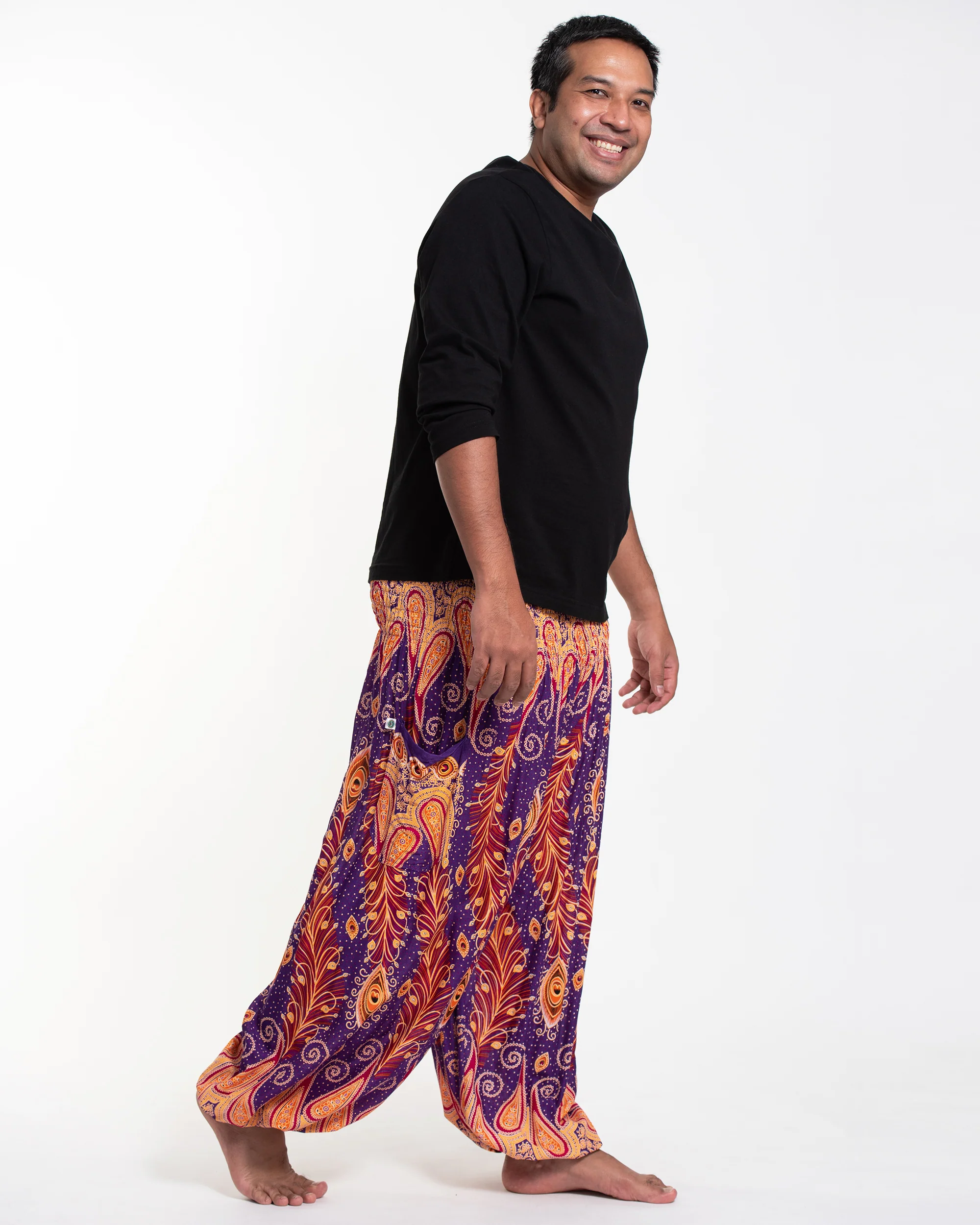 762-Plus-Size-Peacock-Paisley-Men-s-Harem-Pants-in-Purple-3.webp Plus Size Peacock Paisley Men's Harem Pants in Purple