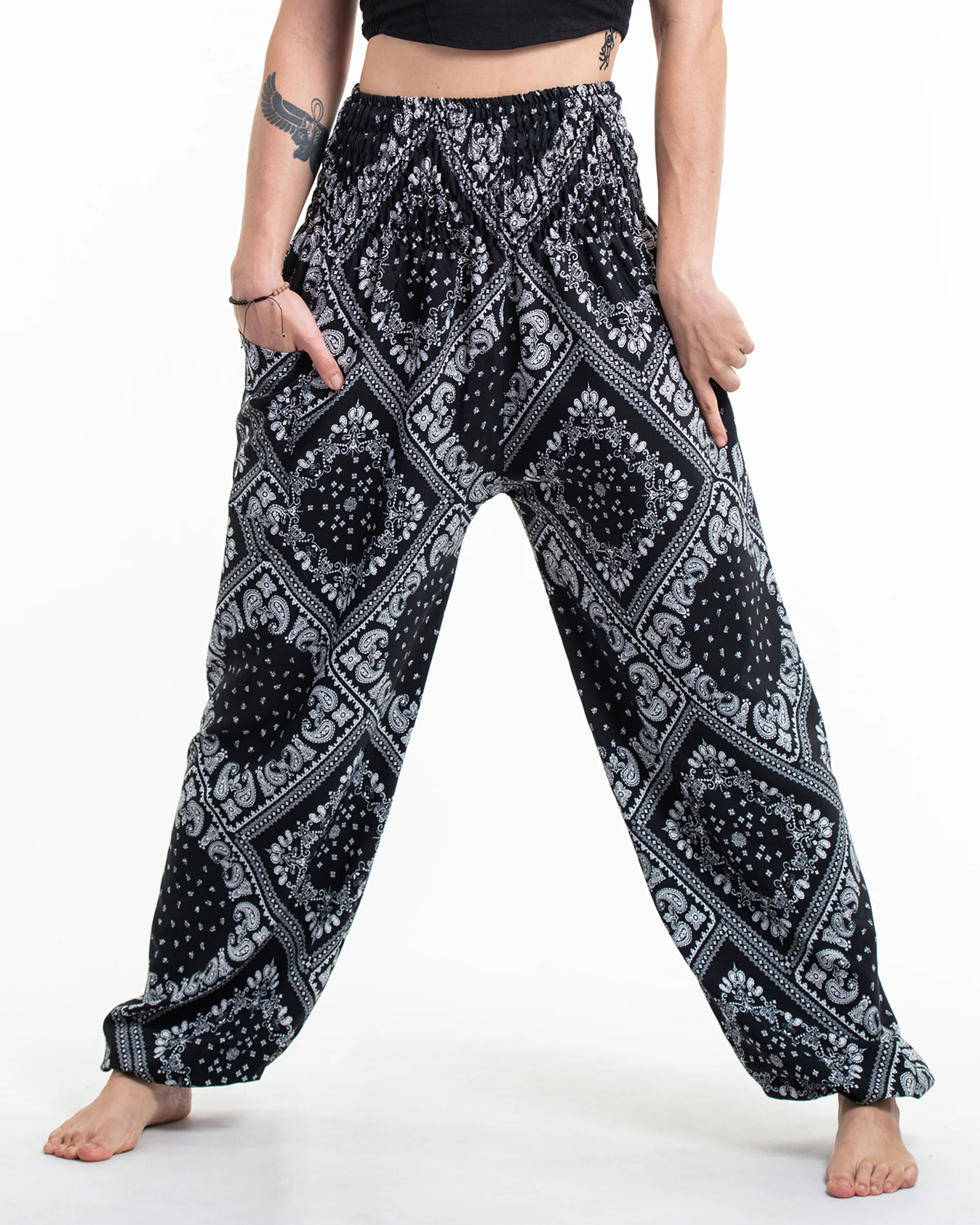 Patchwork Paisley Tall Harem Pants in Black