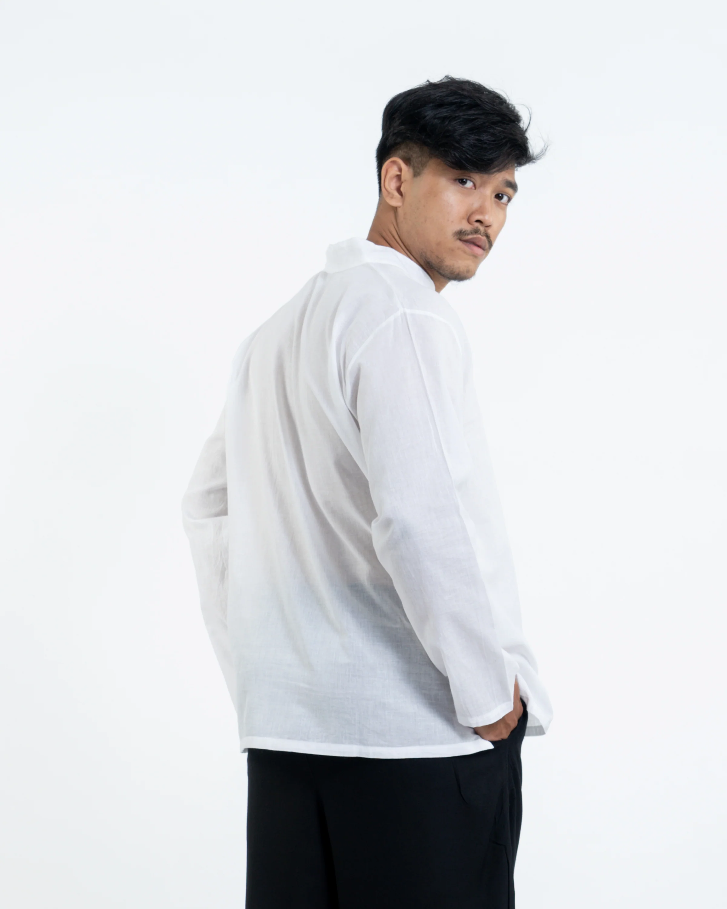 772-Mens-Yoga-Shirts-Nehru-Collared-in-White-4.webp Mens Yoga Shirts Nehru Collared in White