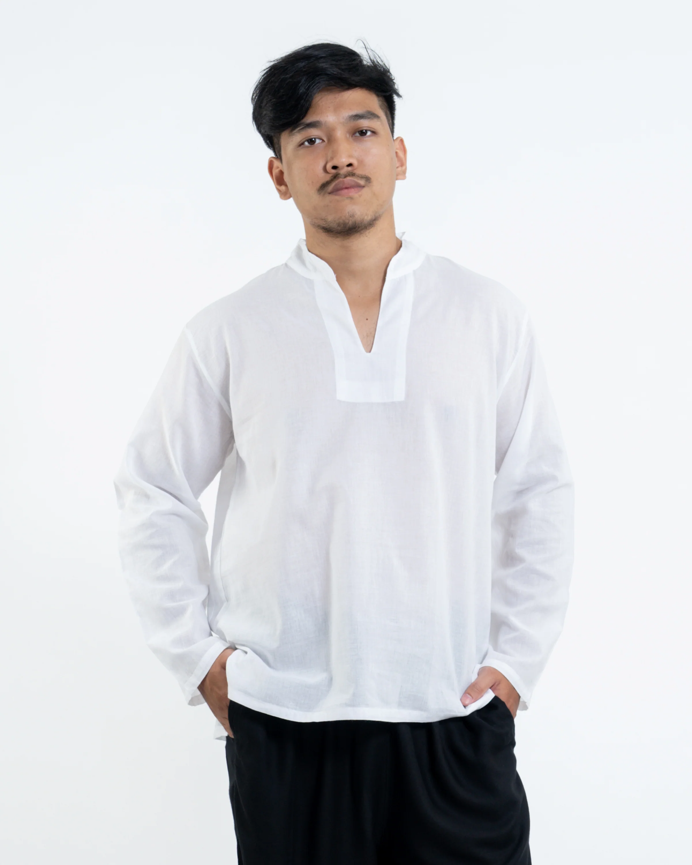 772-Mens-Yoga-Shirts-Nehru-Collared-in-White-6.webp Mens Yoga Shirts Nehru Collared in White