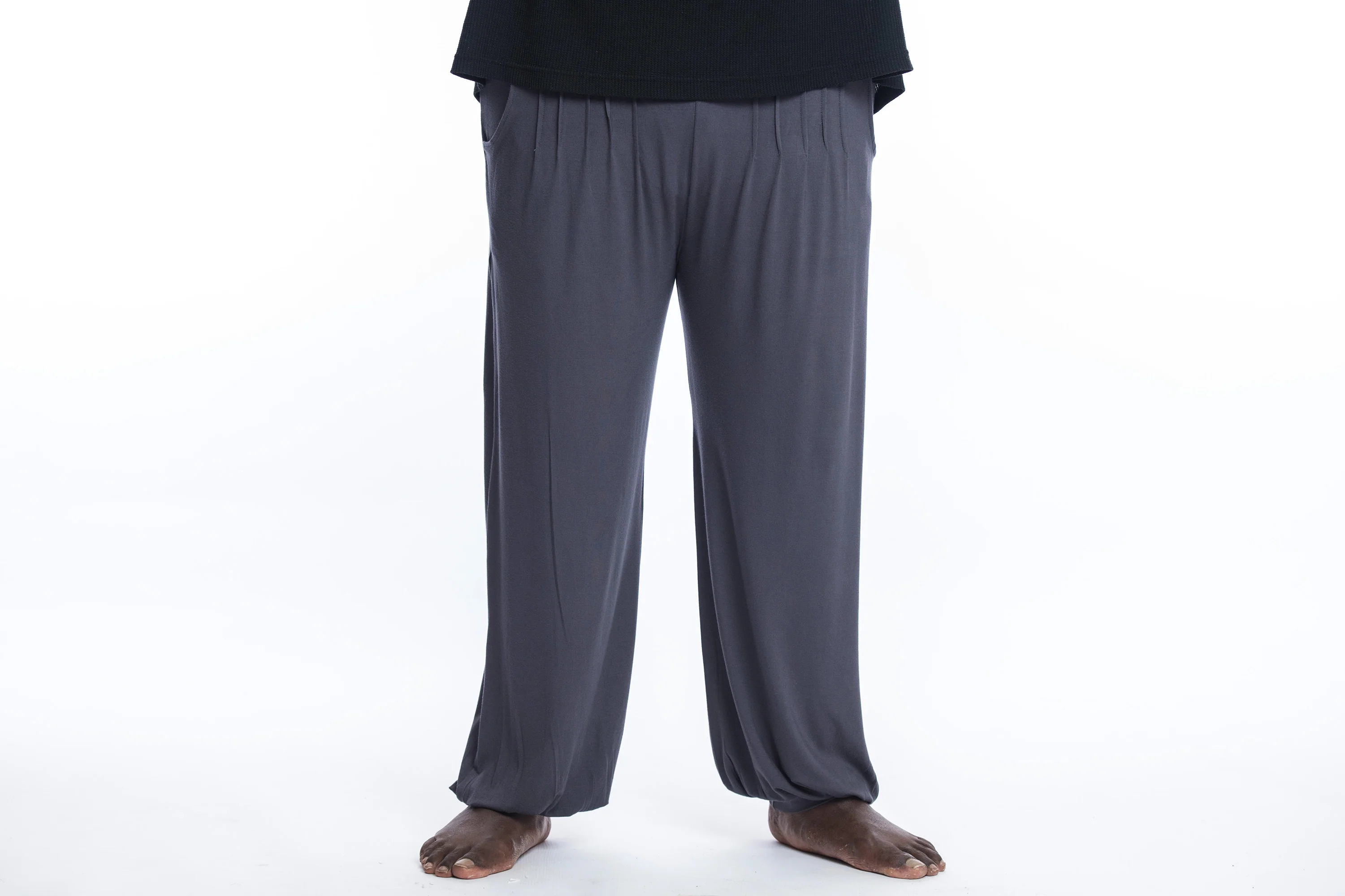 Plus Size Cotton Men Harem Pants in Solid Gray