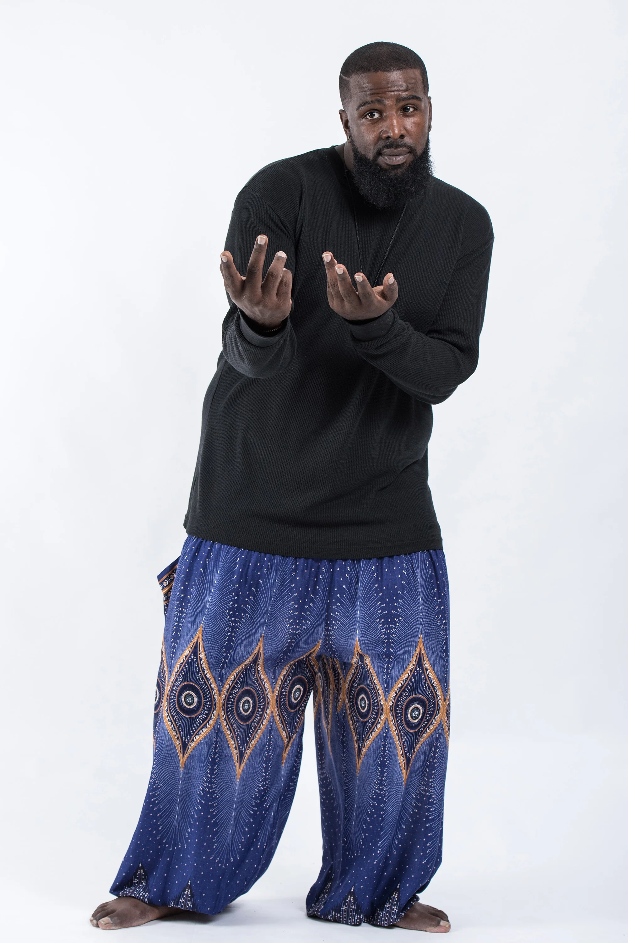 788-Plus-Size-Diamond-Peacock-Men-s-Harem-Pants-in-Blue-4.webp Plus Size Diamond Peacock Men's Harem Pants in Blue