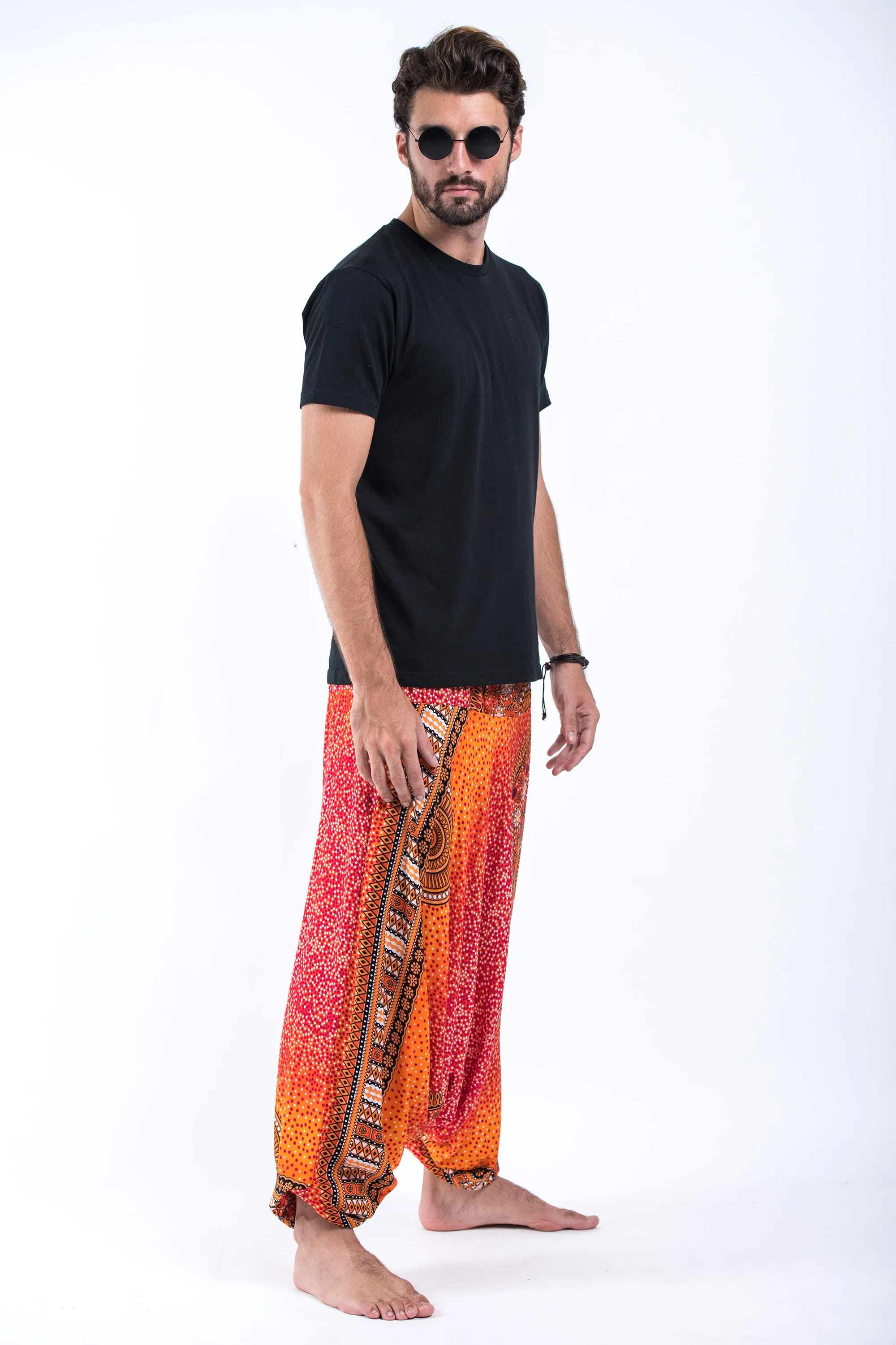 789-Tribal-Chakras-Drop-Crotch-Men-s-Harem-Pants-in-Orange-3.webp Tribal Chakras Drop Crotch Men's Harem Pants in Orange