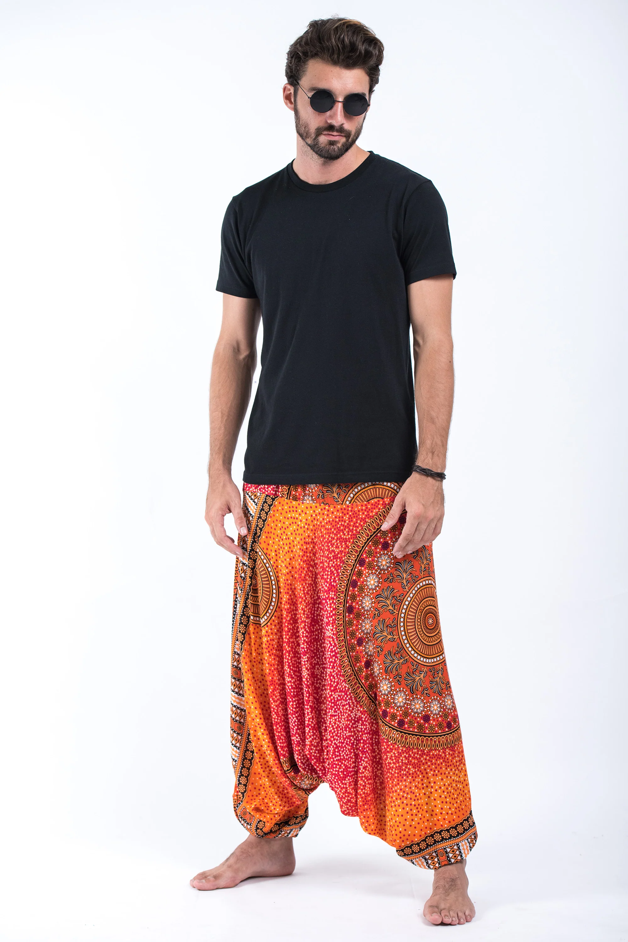 789-Tribal-Chakras-Drop-Crotch-Men-s-Harem-Pants-in-Orange-4.webp Tribal Chakras Drop Crotch Men's Harem Pants in Orange