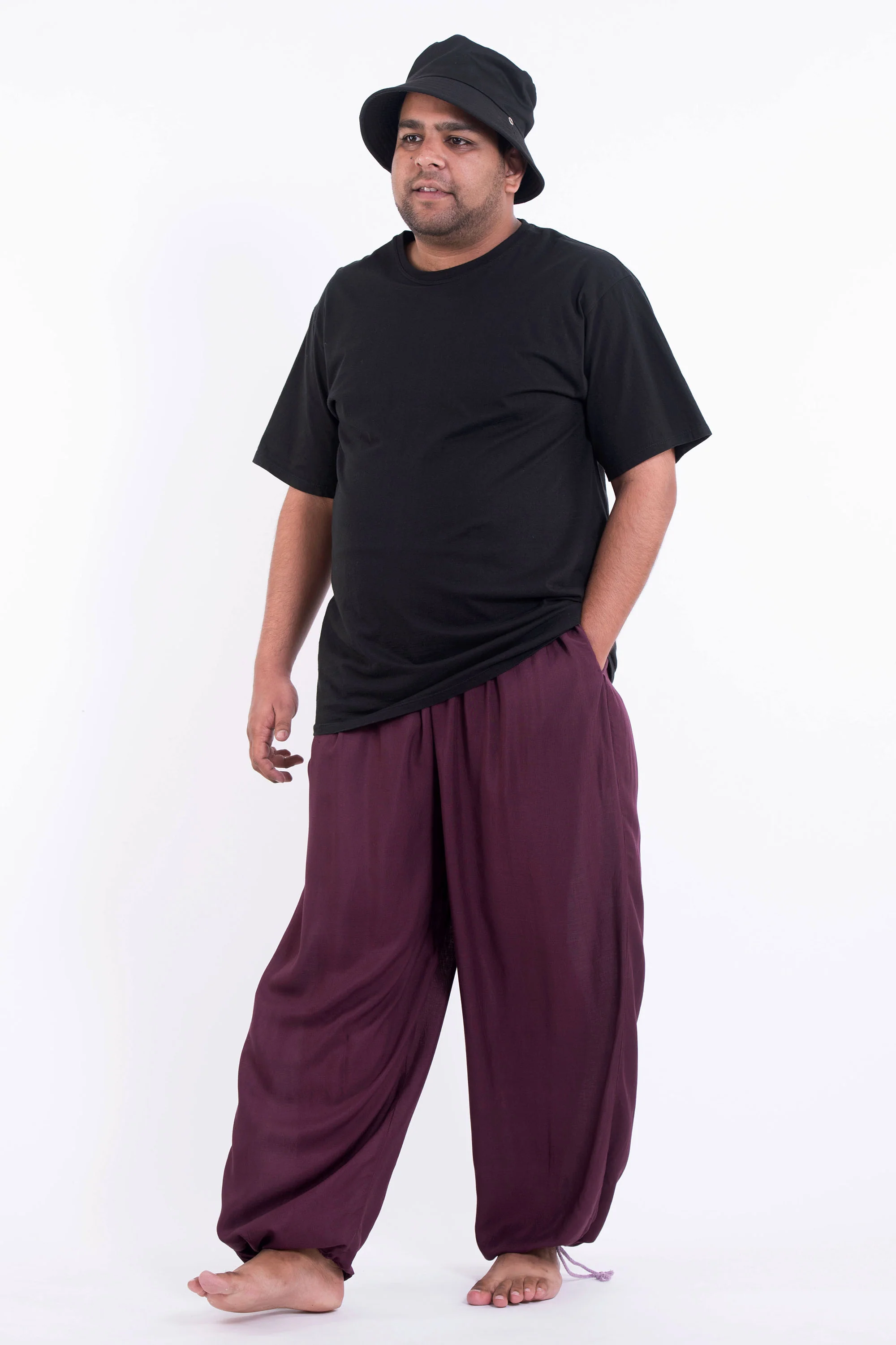 Plus Size Solid Color Drawstring Men's Yoga Pants in Dark Purple
