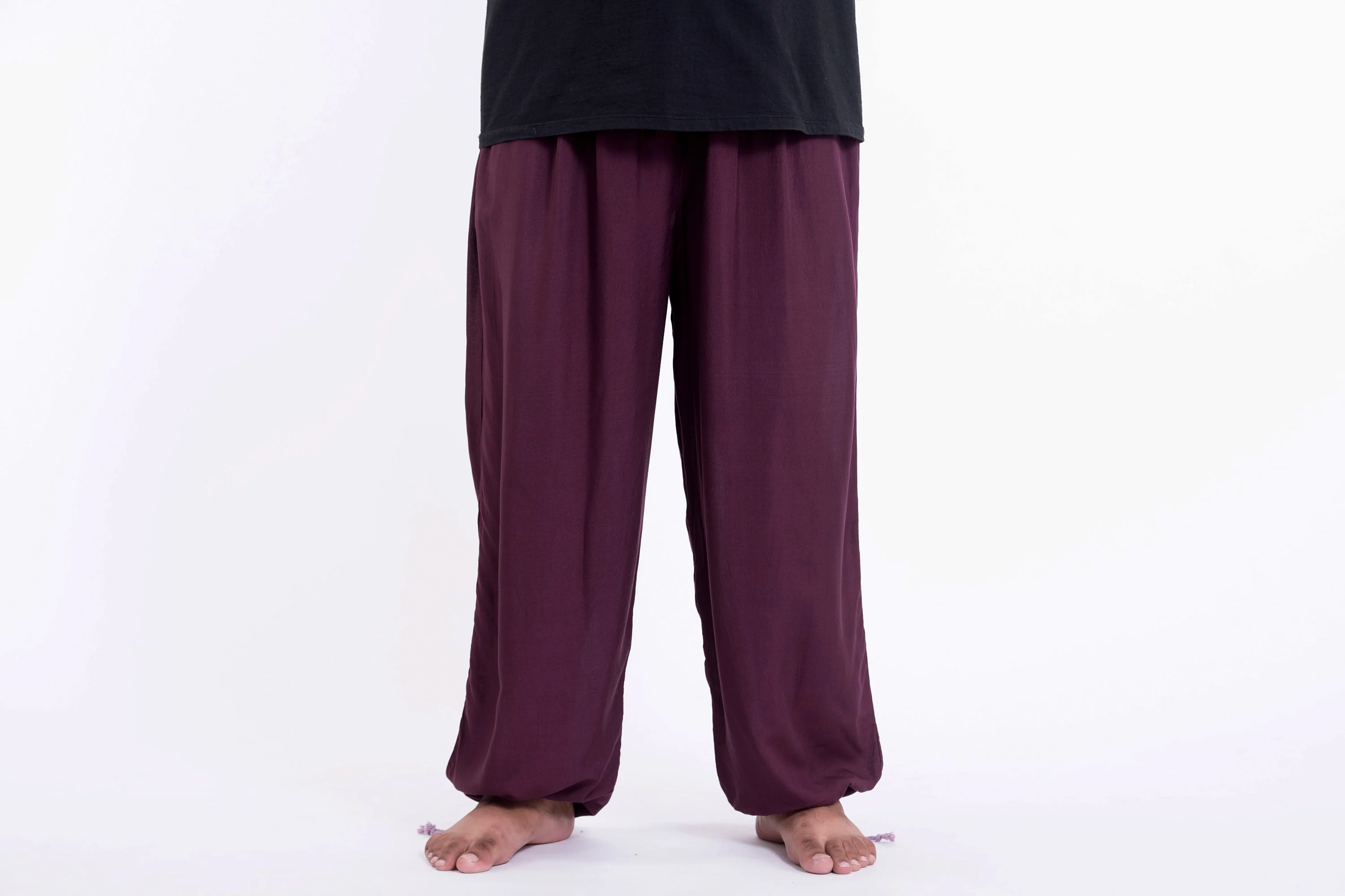Plus Size Solid Color Drawstring Men's Yoga Pants in Dark Purple