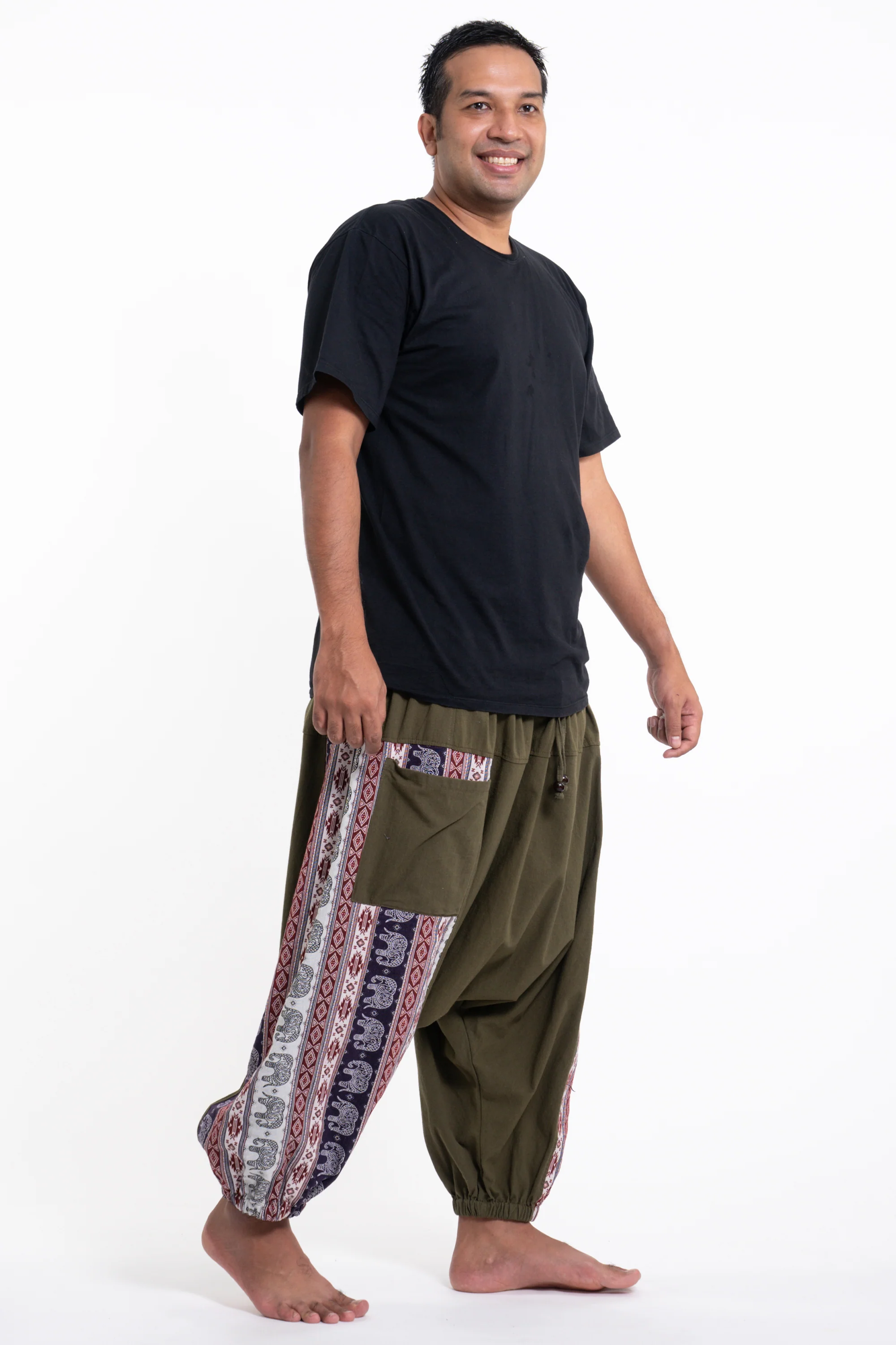 793-Plus-Size-Elephant-Aztec-Cotton-Men-s-Harem-Pants-in-Green-3.webp Plus Size Elephant Aztec Cotton Men's Harem Pants in Green