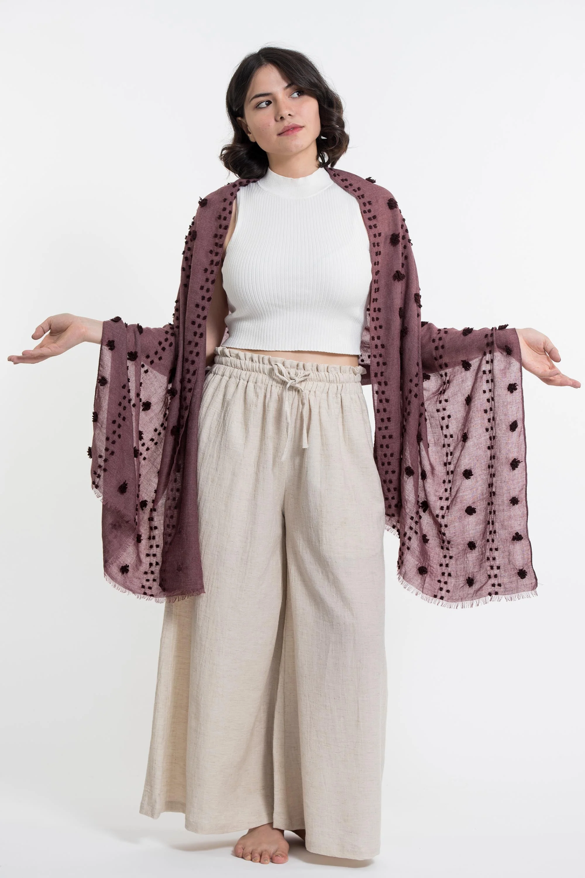 8-Cotton-Blend-Shawl-Scarf-with-Pom-Poms-in-Red-3.webp Cotton Blend Shawl Scarf with Pom Poms in Red