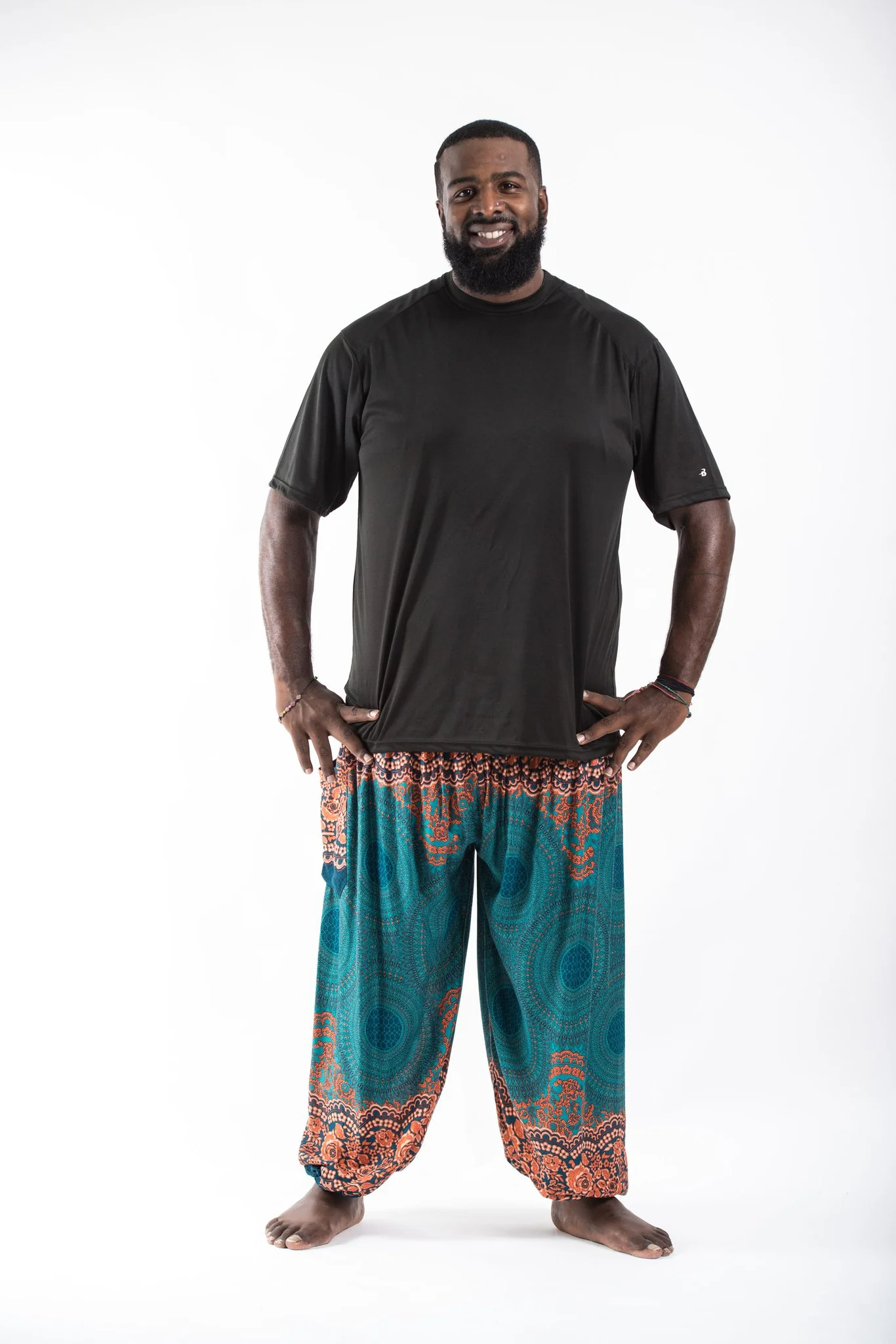 Plus Size Geometric Mandalas Men's Harem Pants in Turquoise