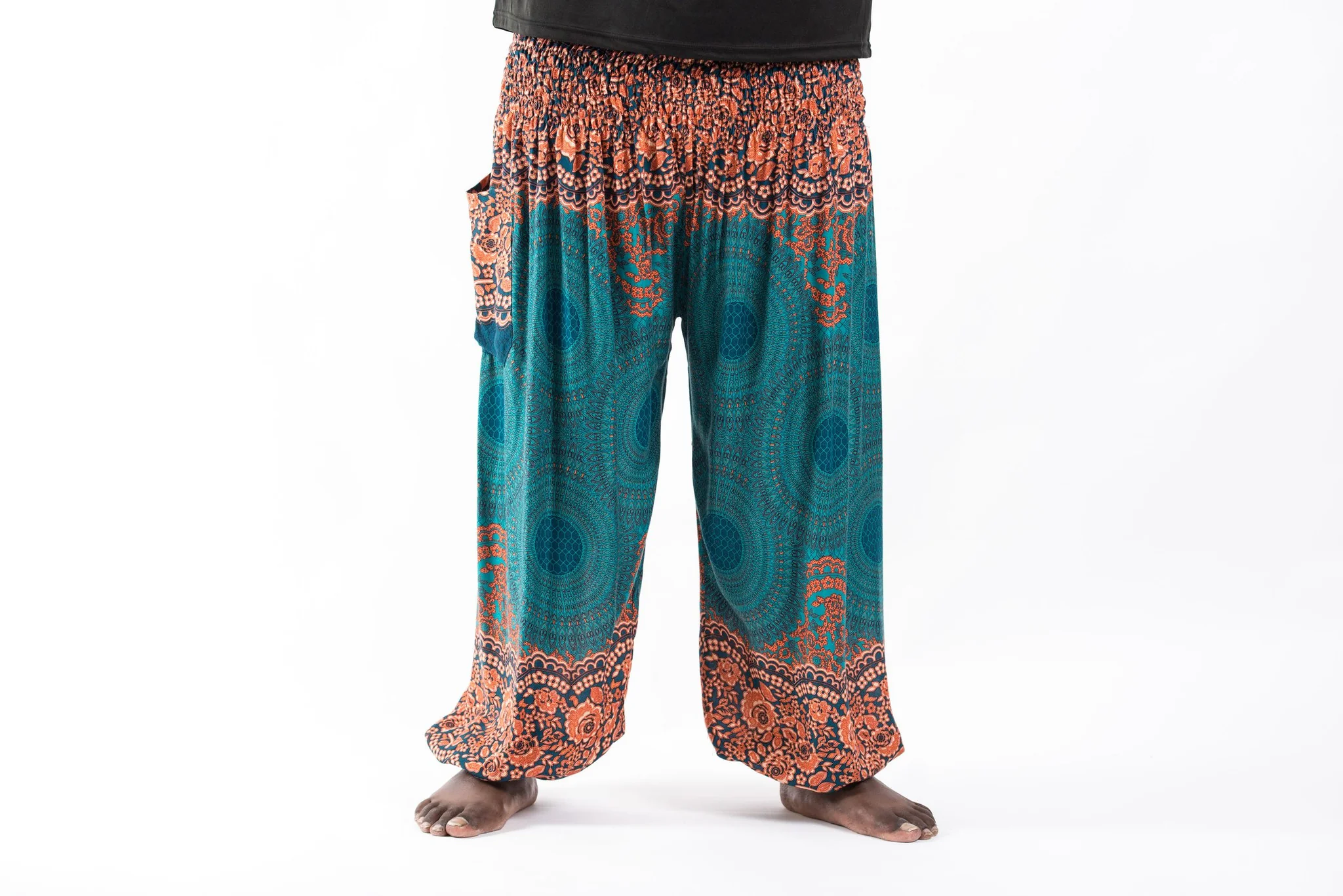 Plus Size Geometric Mandalas Men's Harem Pants in Turquoise