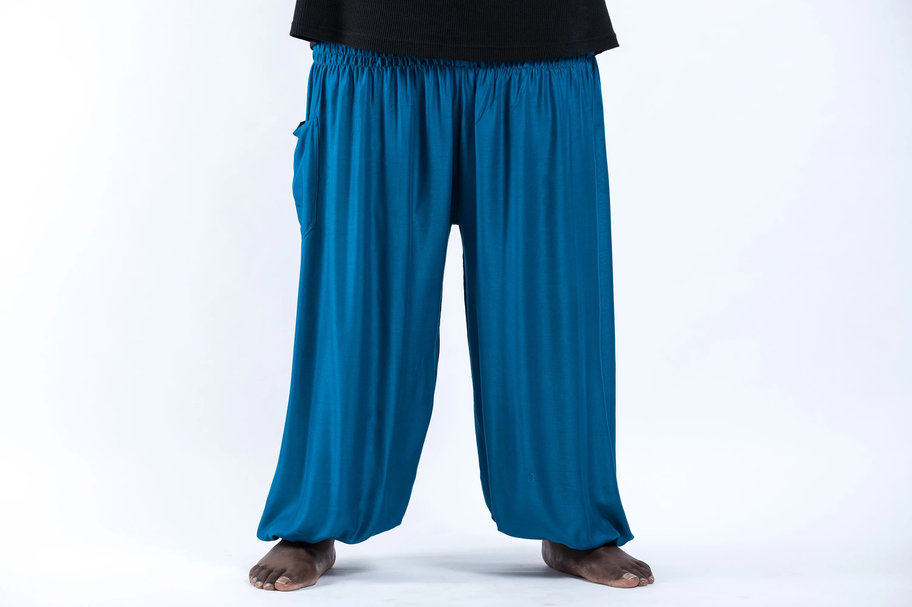 Plus Size Solid Color Men's Harem Pants in Aqua Blue