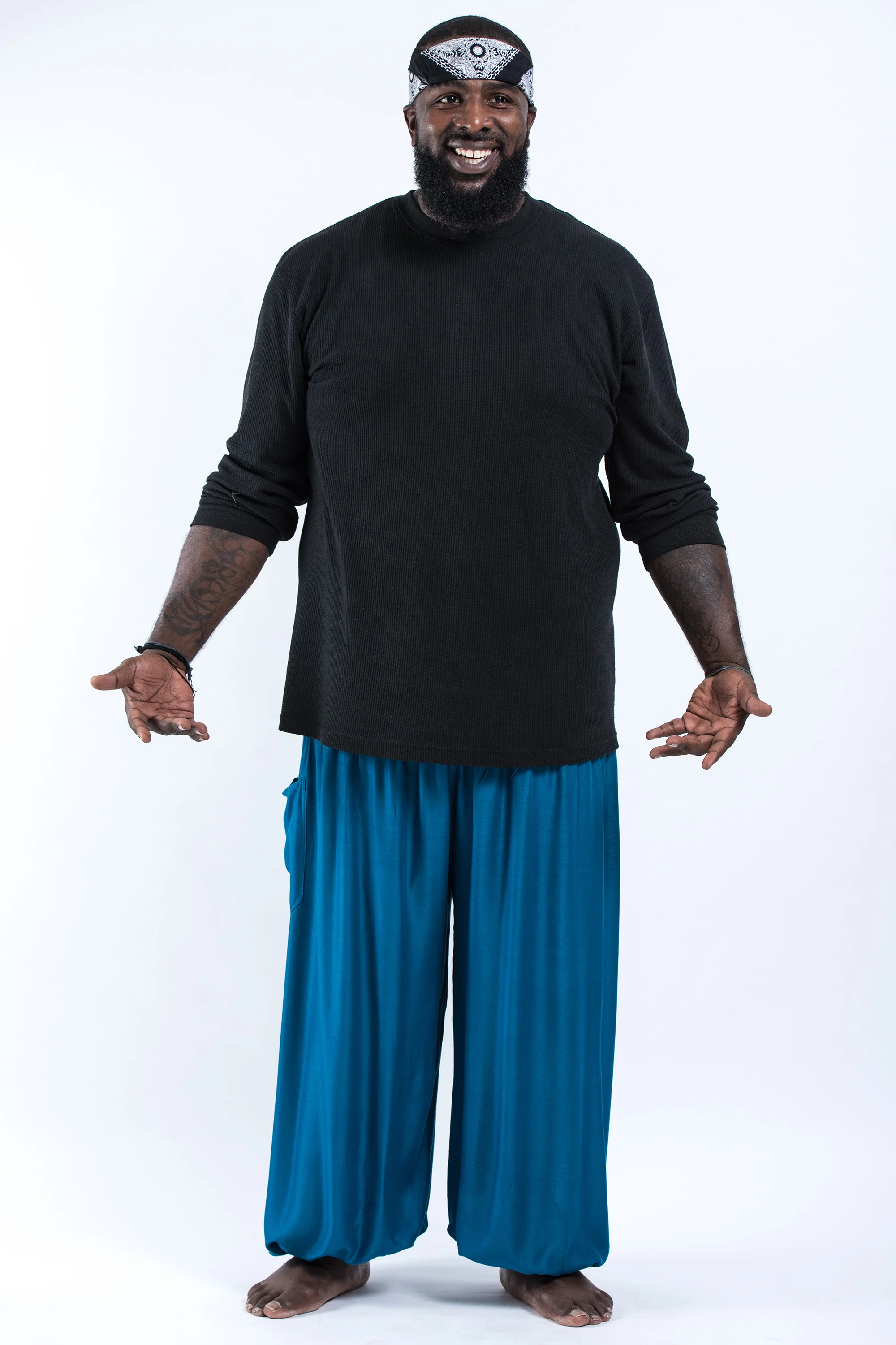 807-Plus-Size-Solid-Color-Men-s-Harem-Pants-in-Aqua-Blue-4.webp Plus Size Solid Color Men's Harem Pants in Aqua Blue