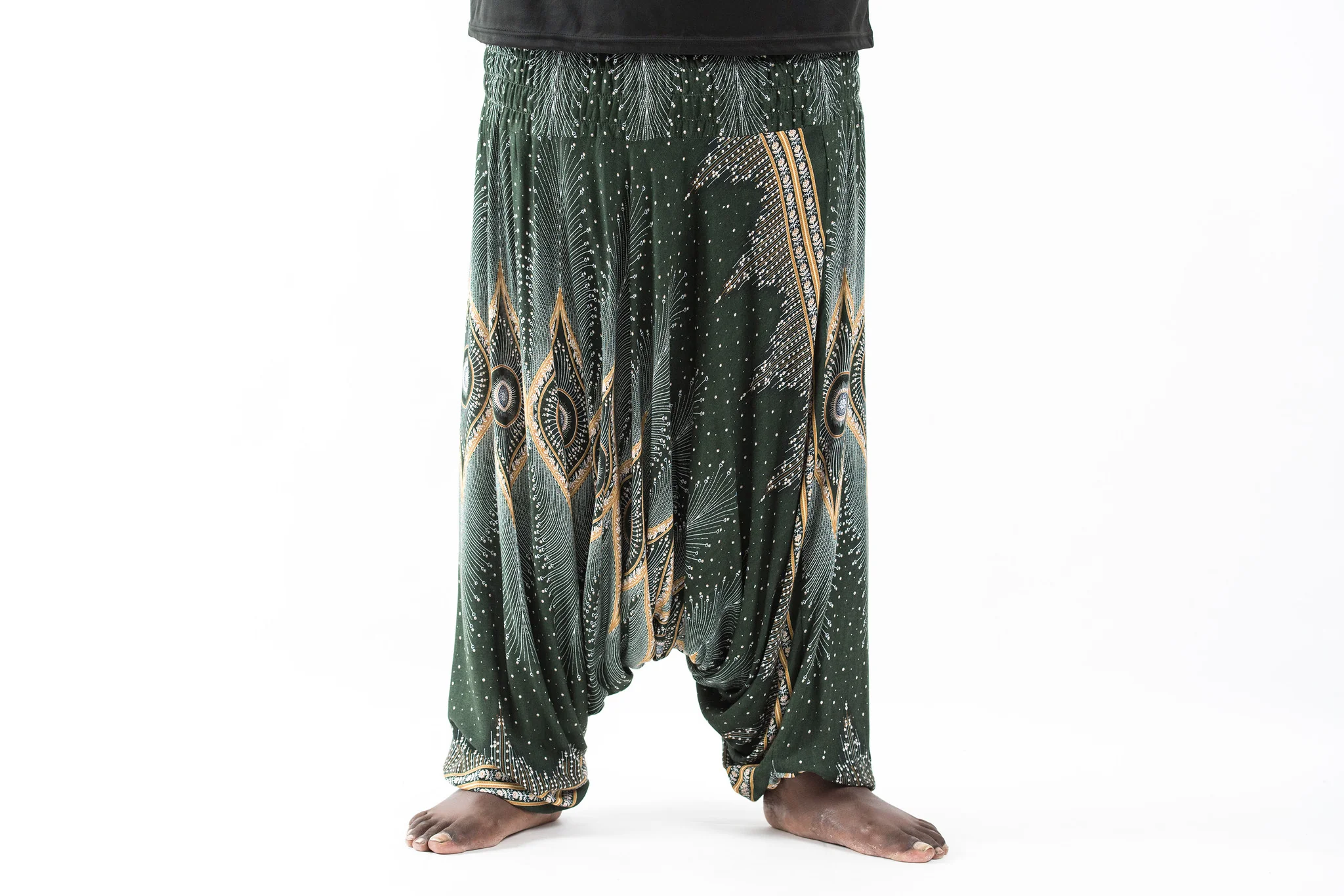 Plus Size Diamond Peacock Drop Crotch Men's Harem Pants in Green