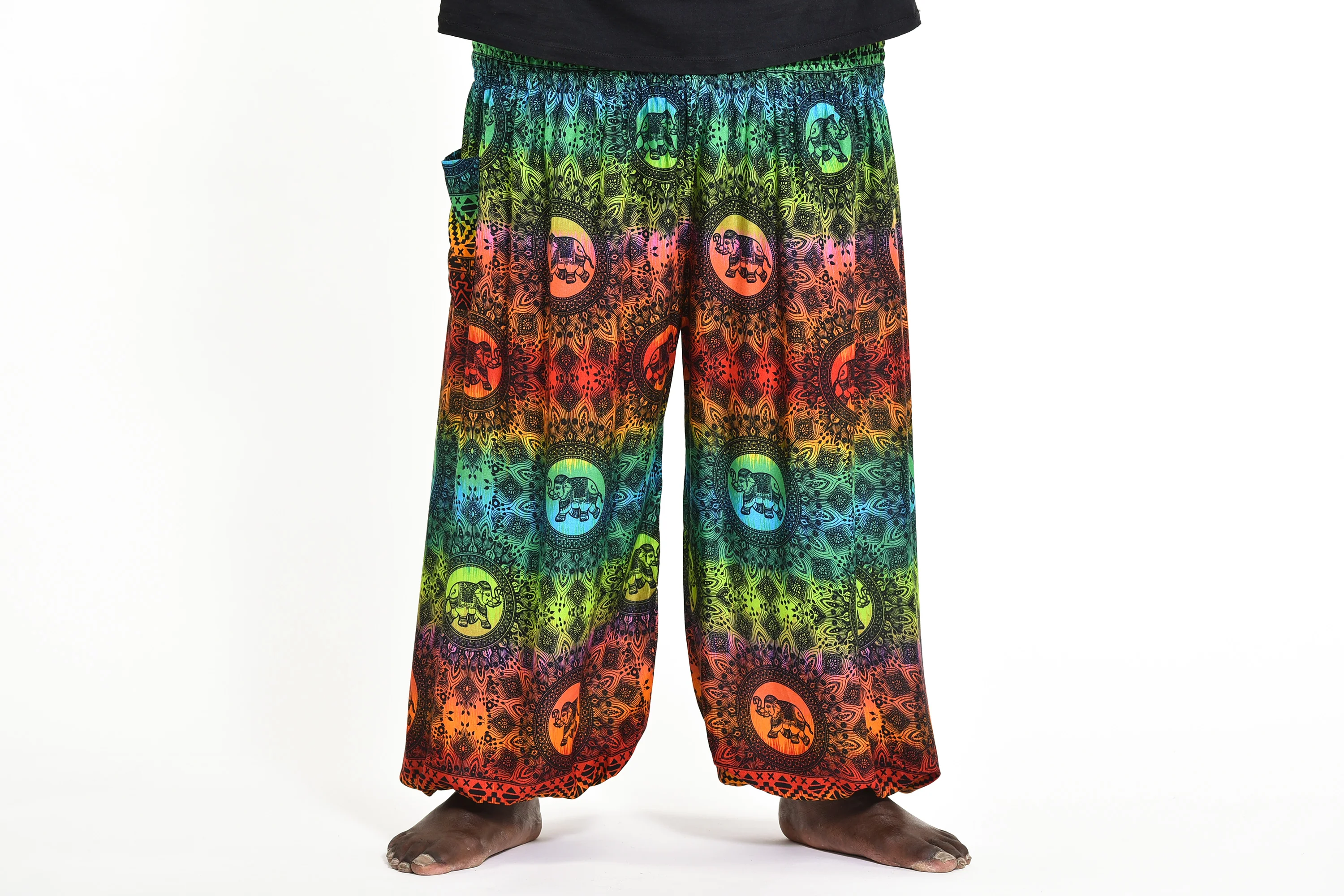 Plus Size Rainbow Elephant Men's Elephant Pants in Orange