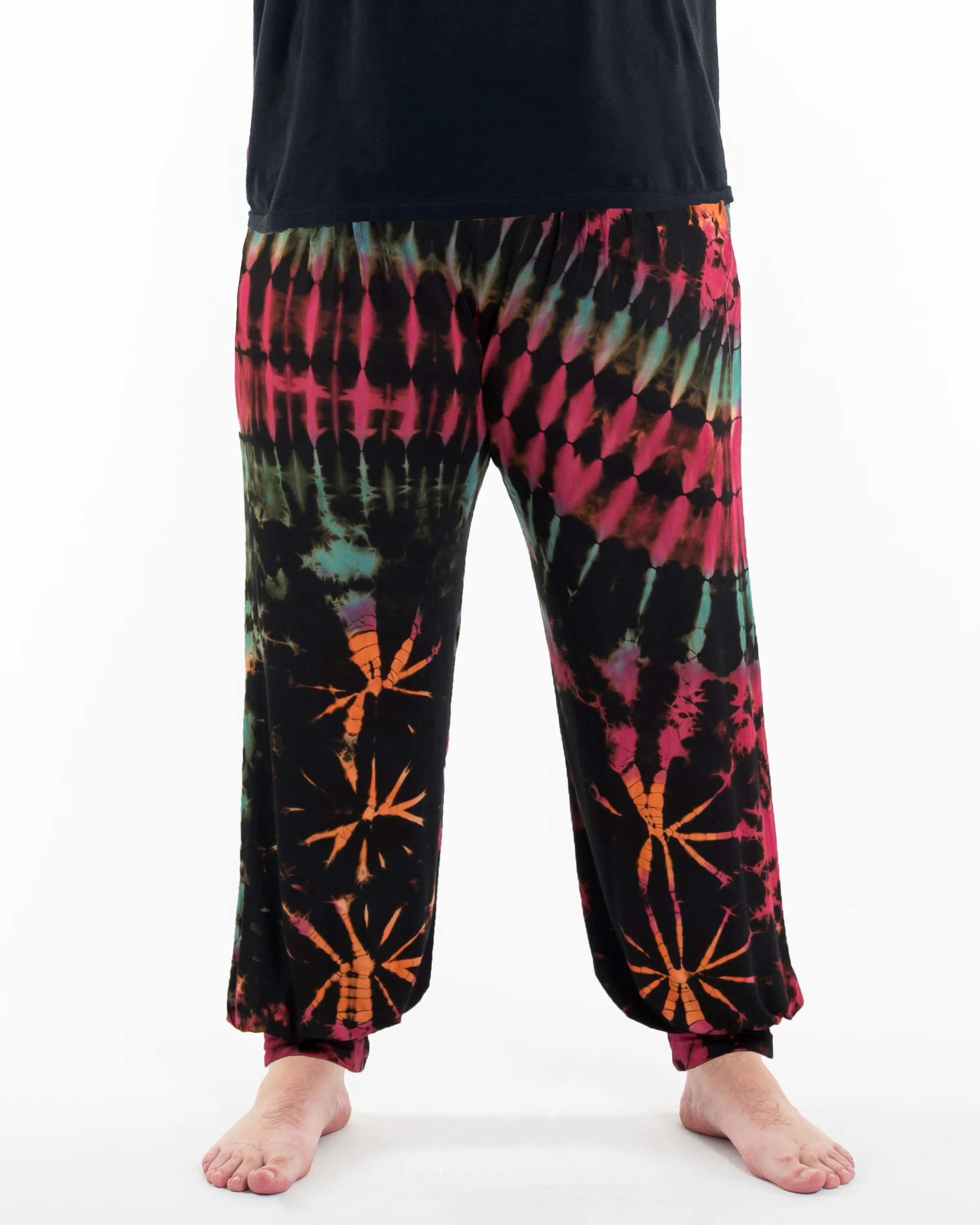 Plus Size Tie Dye Cotton Men Harem Pants in Black Pink