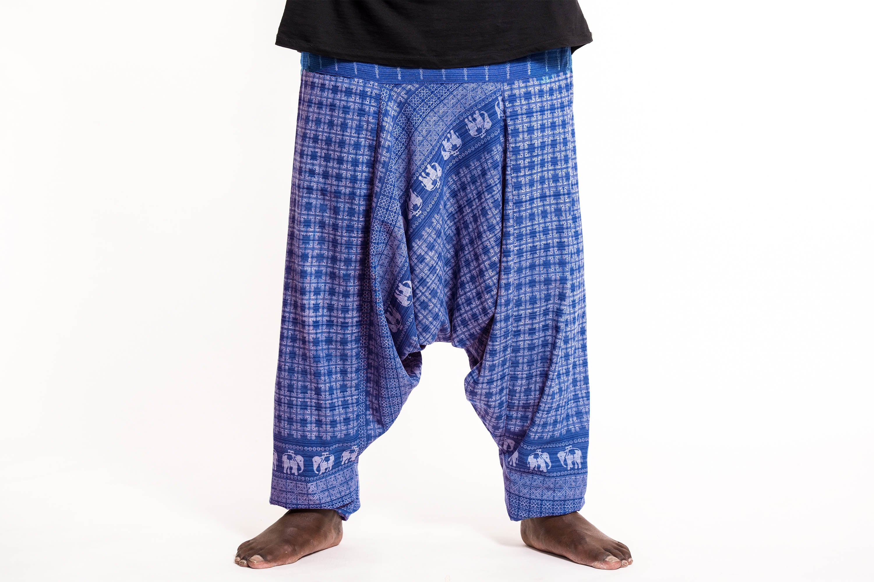 Plus Size Hill Tribe Elephant Men's Elephant Pants in Blue