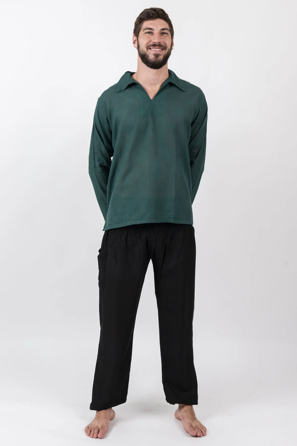 Mens Yoga Shirts Collar V Neck in Dark Teal
