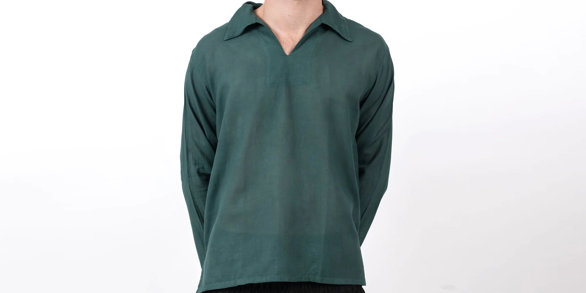 Mens Yoga Shirts Collar V Neck in Dark Teal
