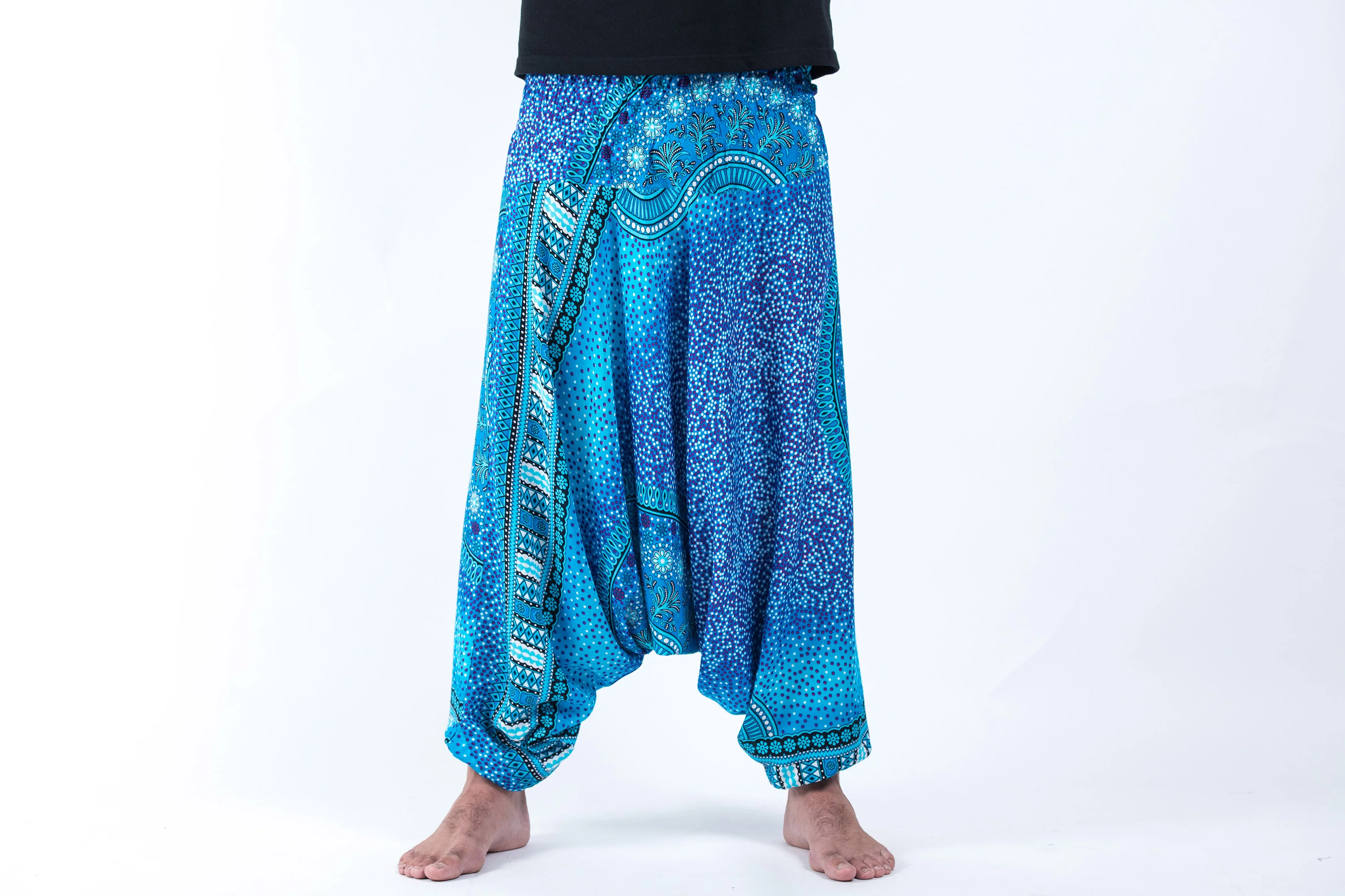 Tribal Chakras Drop Crotch Men's Harem Pants in Blue