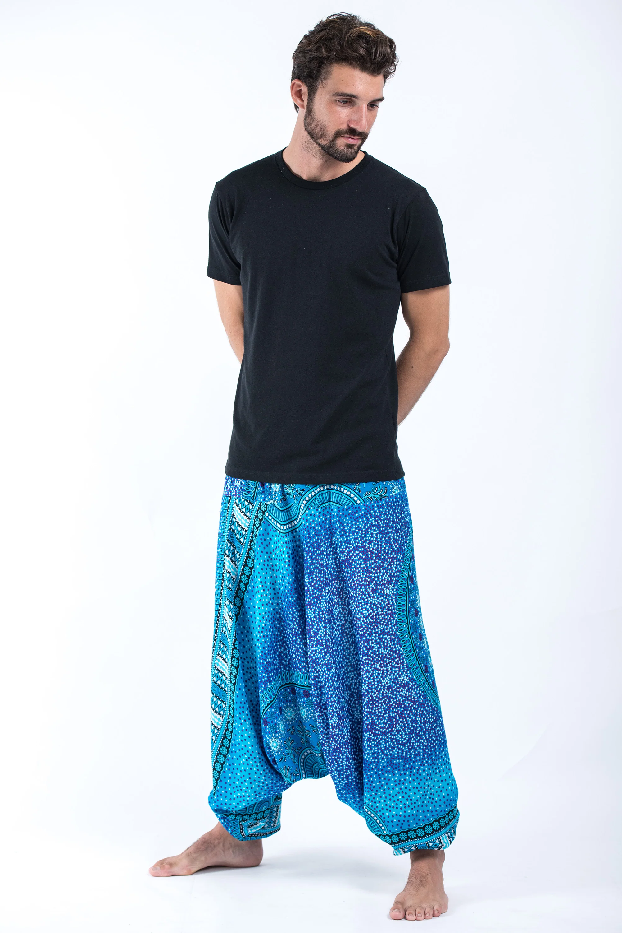 820-Tribal-Chakras-Drop-Crotch-Men-s-Harem-Pants-in-Blue-5.webp Tribal Chakras Drop Crotch Men's Harem Pants in Blue