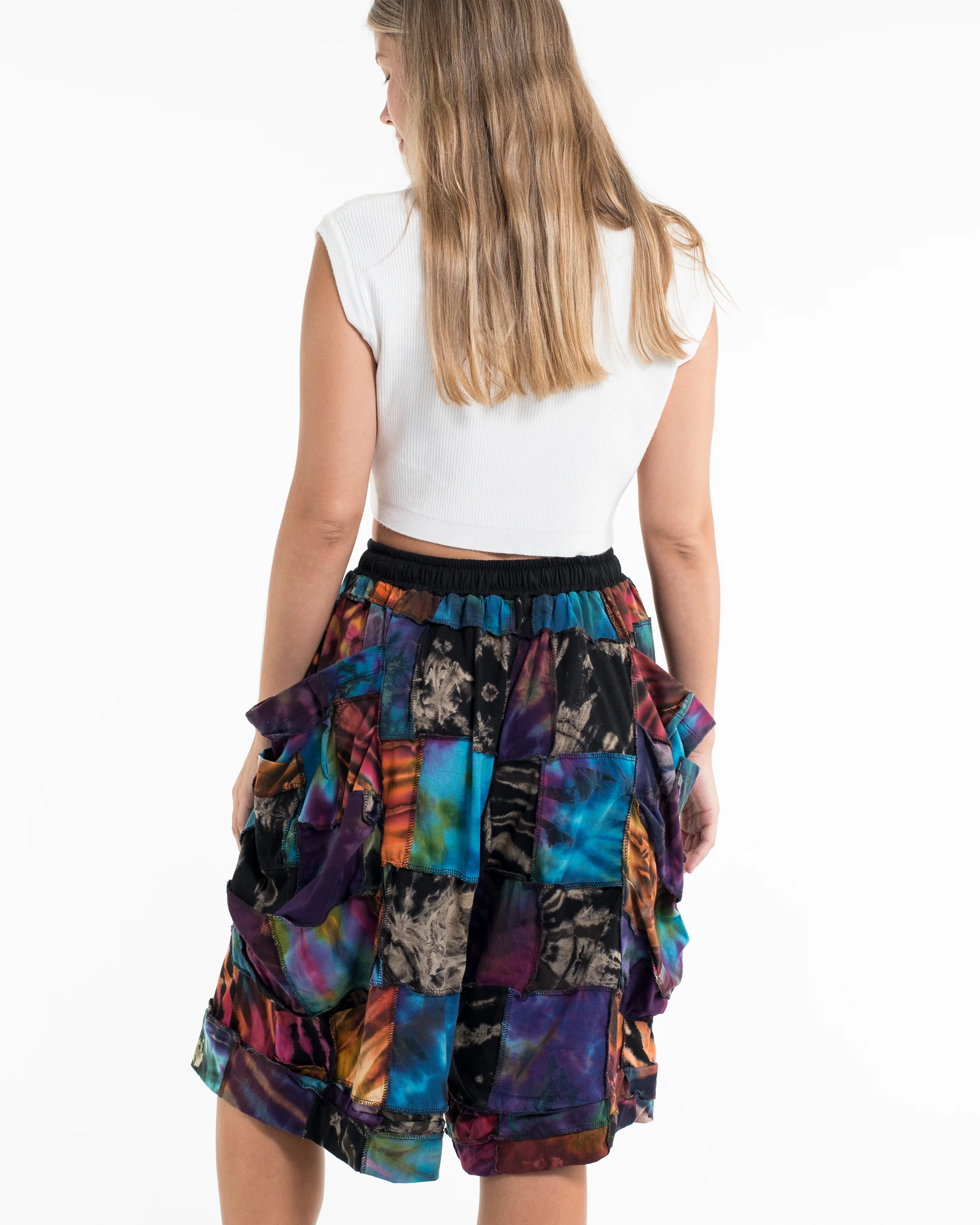 Unisex Patchwork Tie Dye Cotton Cargo Shorts