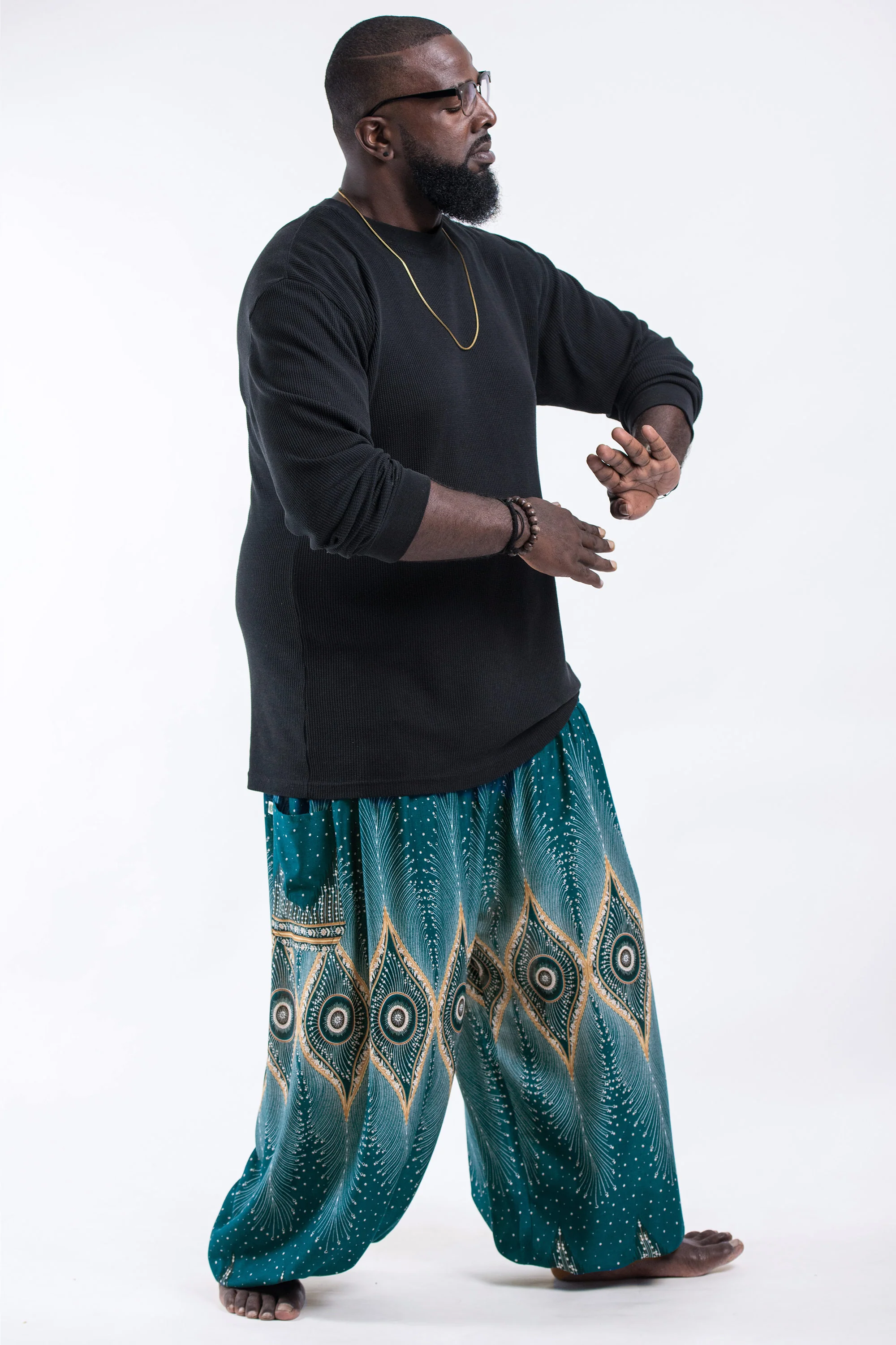 828-Plus-Size-Diamond-Peacock-Men-s-Harem-Pants-in-Turquoise-3.webp Plus Size Diamond Peacock Men's Harem Pants in Turquoise