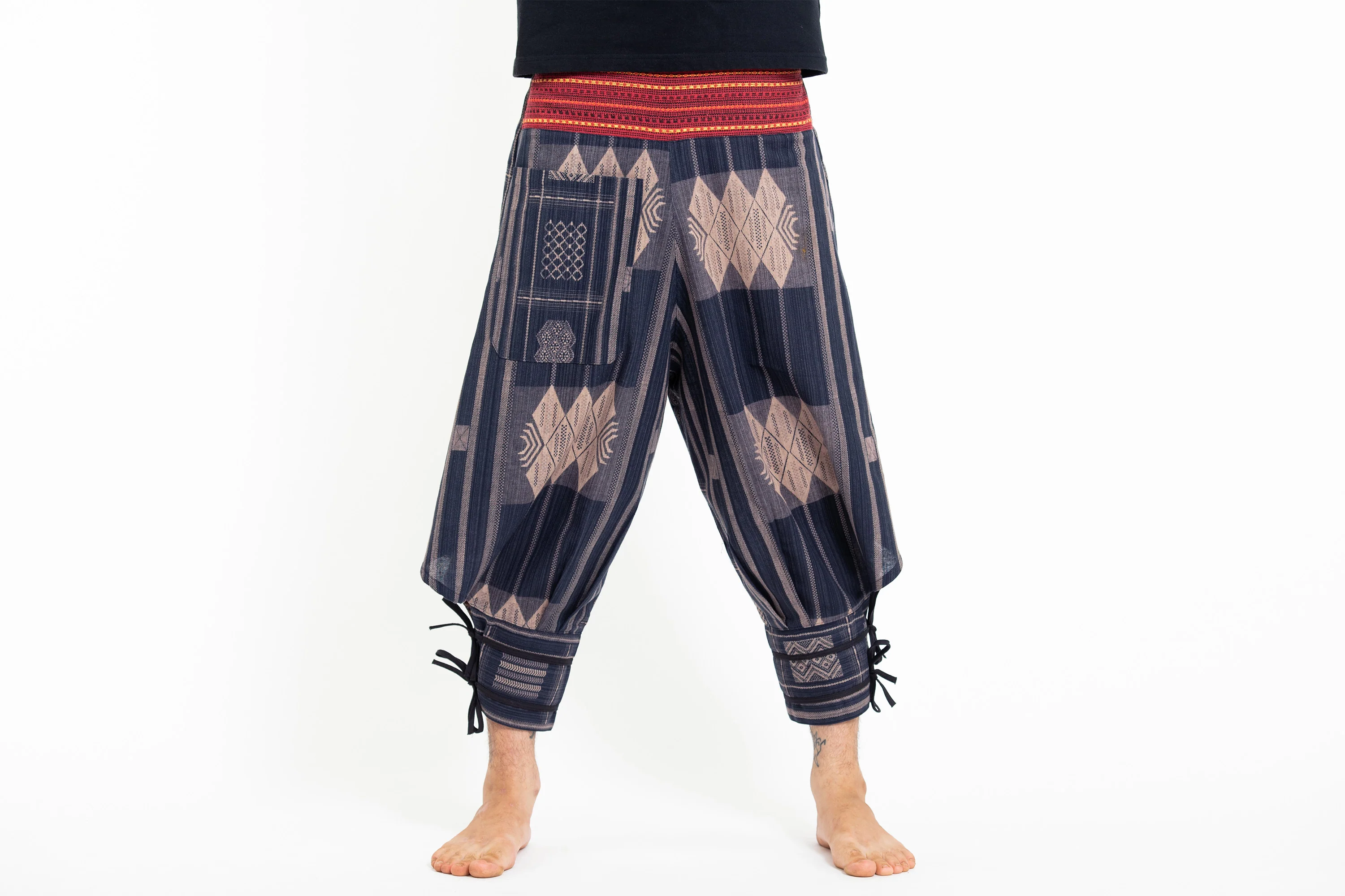 836-Thai-Hill-Tribe-Fabric-Men-s-Harem-Pants-with-Ankle-Straps-in-Artisan-Blue-2.webp Thai Hill Tribe Fabric Men's Harem Pants with Ankle Straps in Artisan Blue